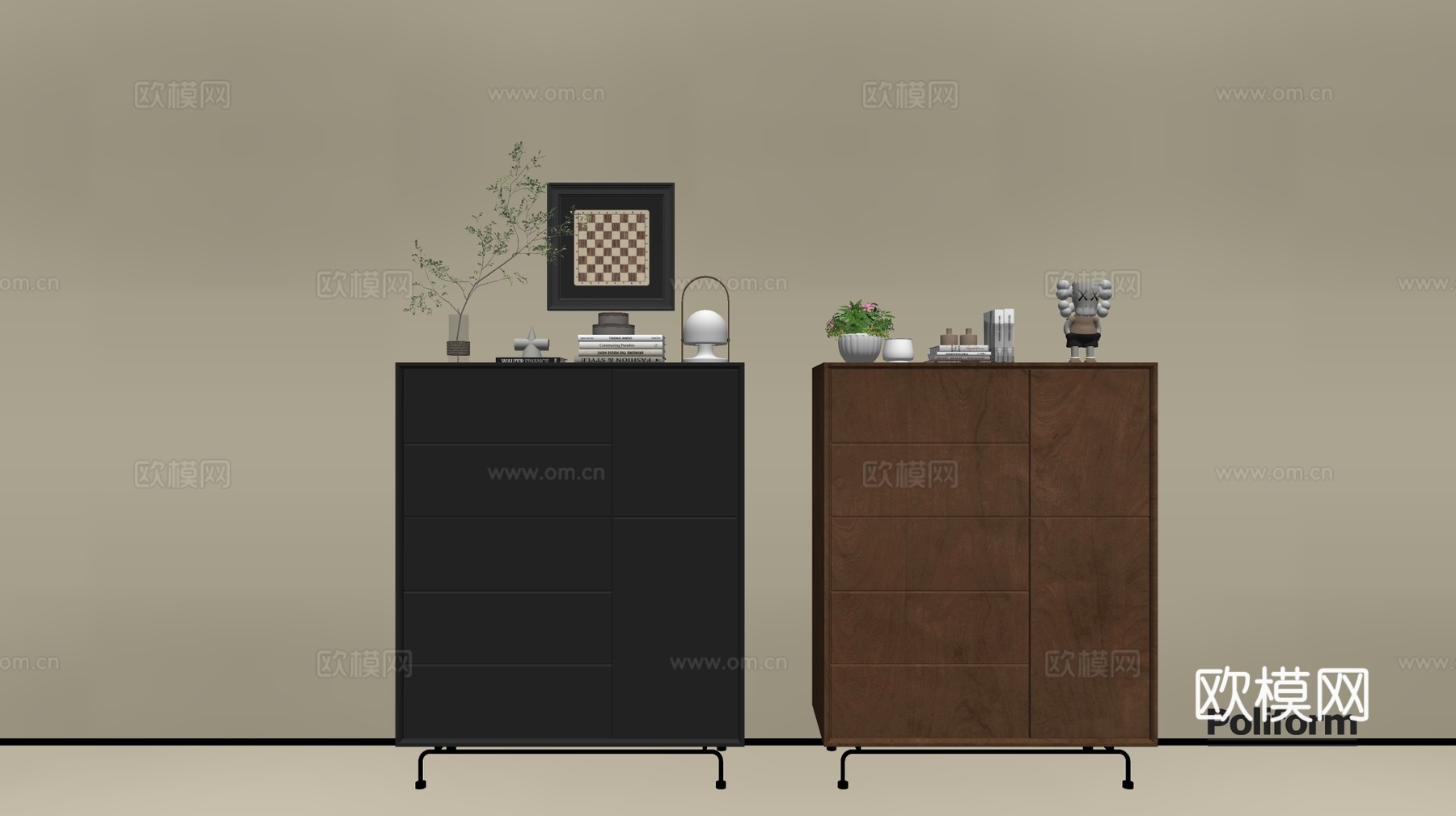 现代木纹柜 ins风极简风柜子  整体柜 餐边柜 阳台柜 储su模型下载（渲染图2）