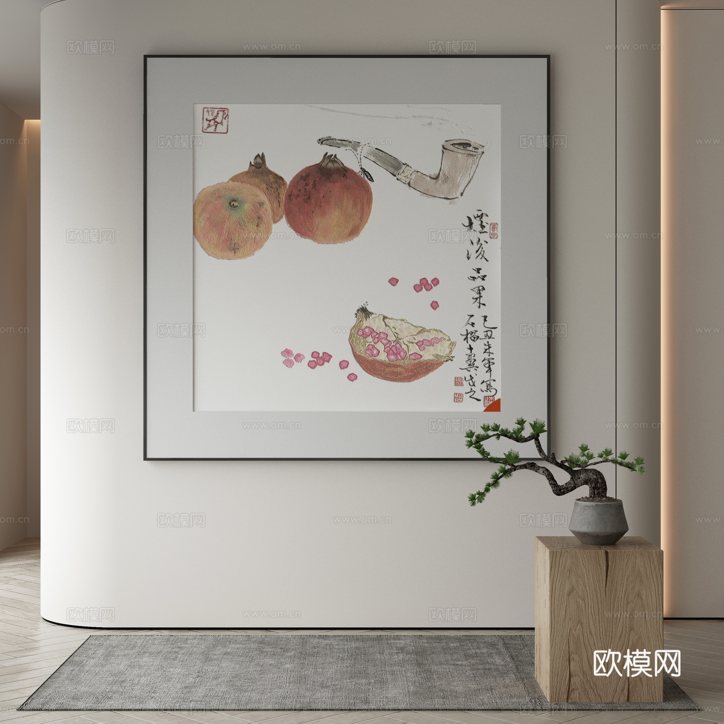 新中式侘寂挂画 油画3d模型