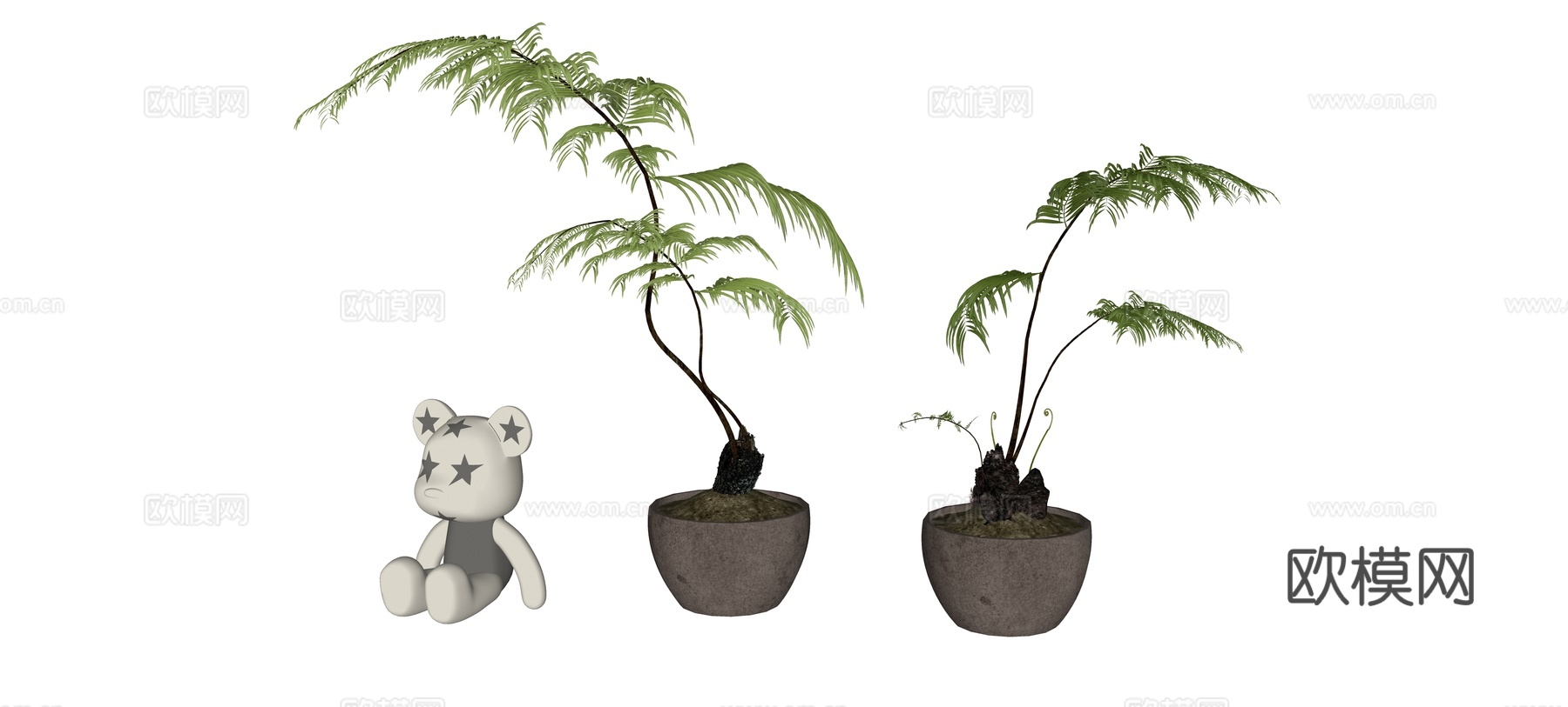 现代庭院小品 植物组合 植物堆 景观石头 蕨类植物 景观树su模型