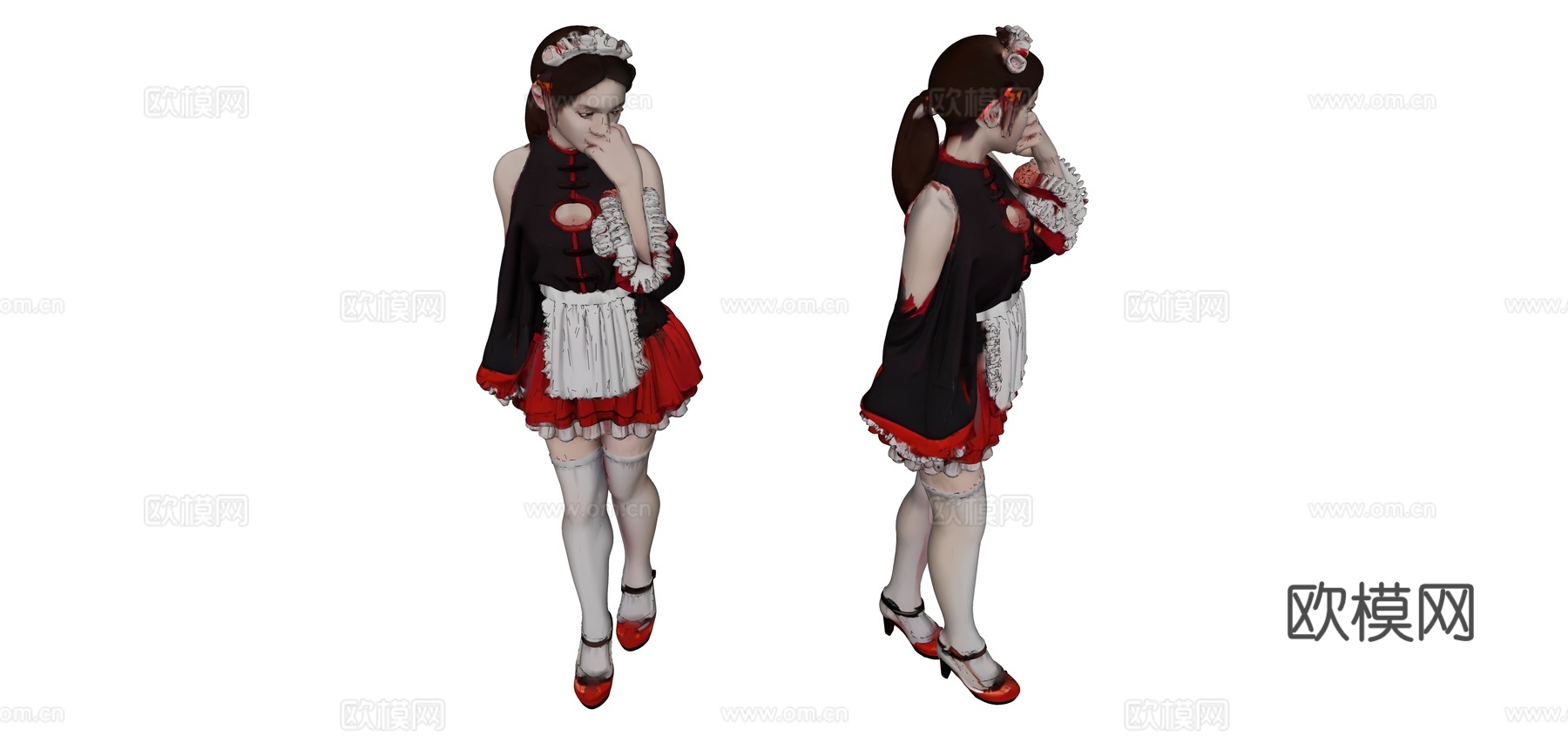 黑色衣服红色裙子的女仆su模型