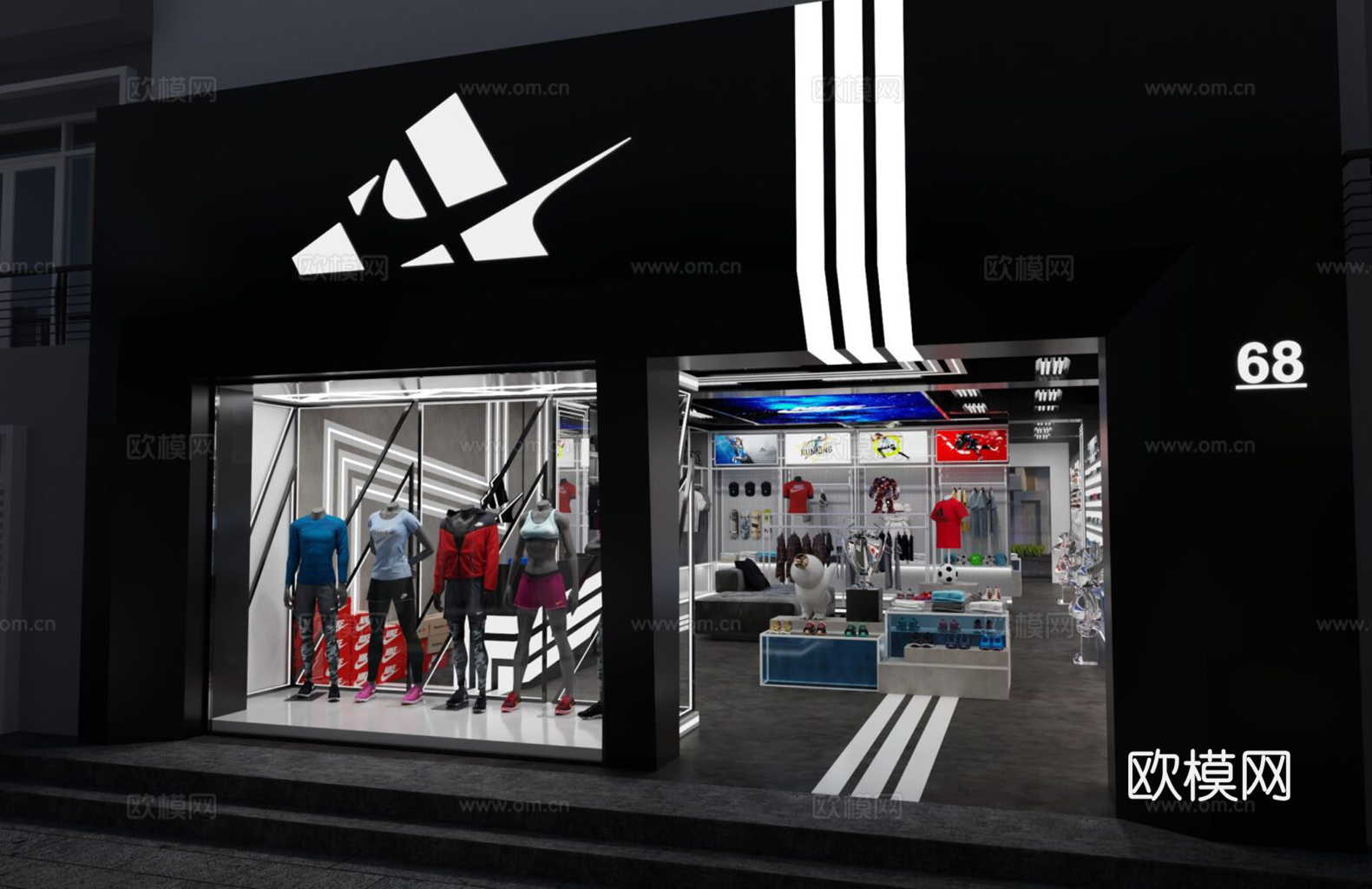 现代简约运动鞋店 服装店3d模型