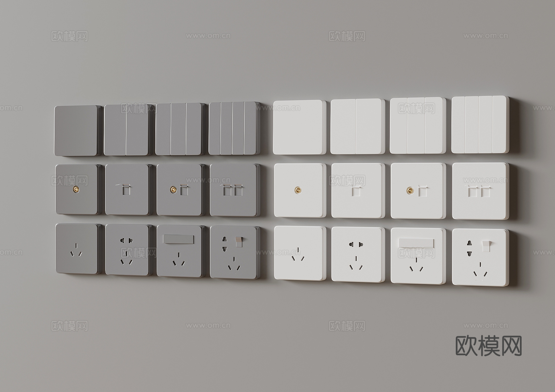 现代开关插座 网线口3d模型