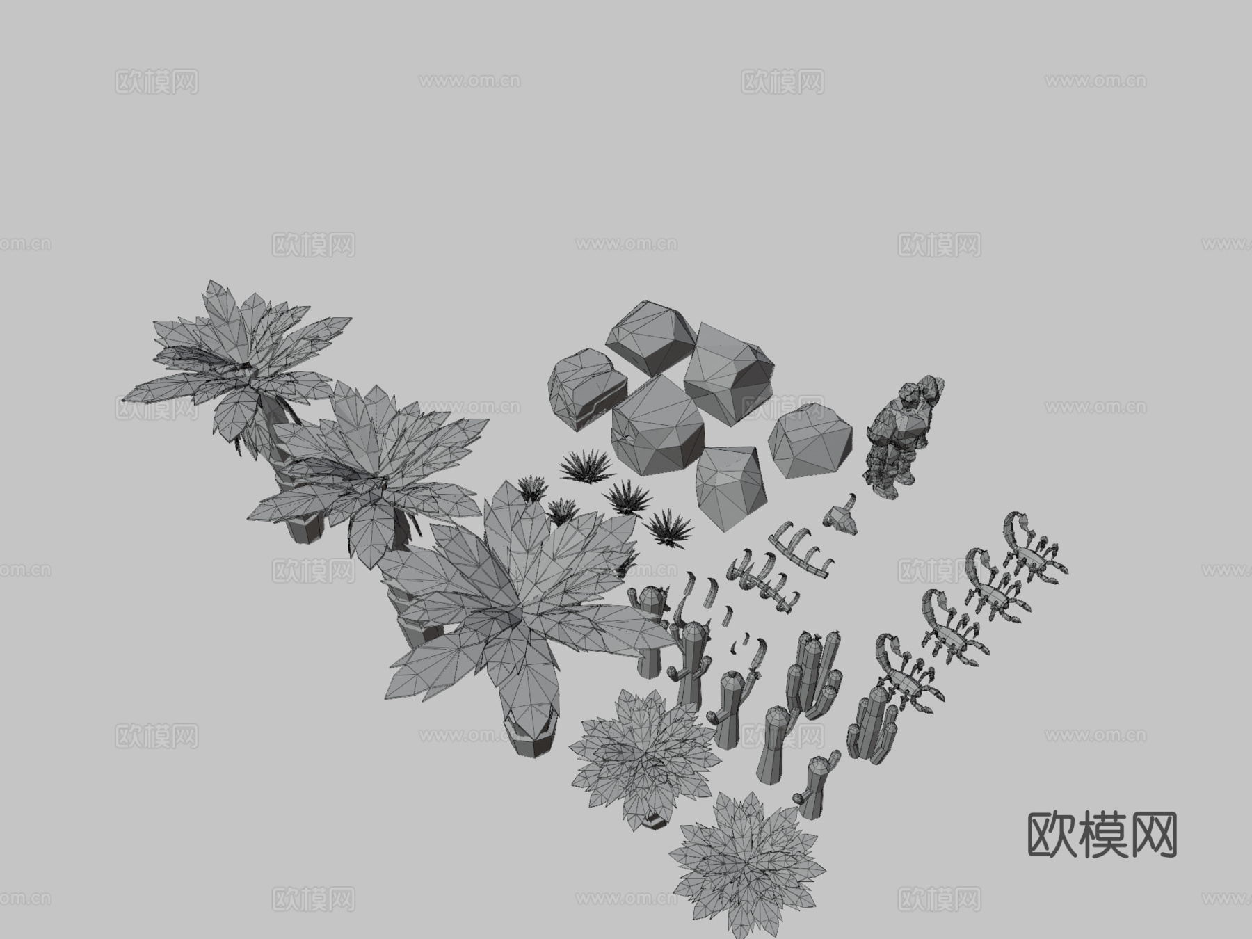 低多边形绿洲套装-沙漠3d模型