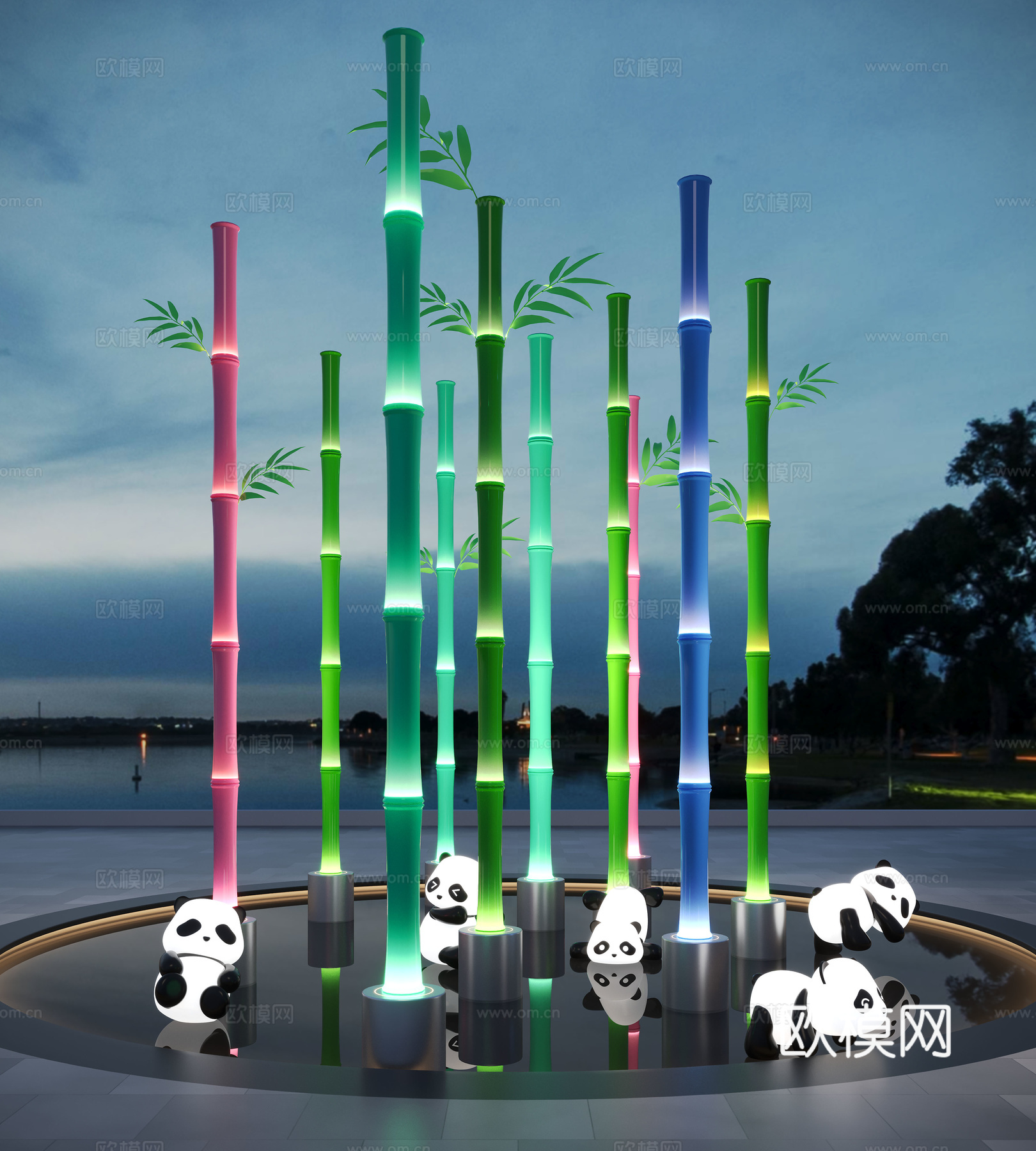 现代景观雕塑 竹子雕塑 熊猫雕塑 广场雕塑装置 竹子装置3d模型
