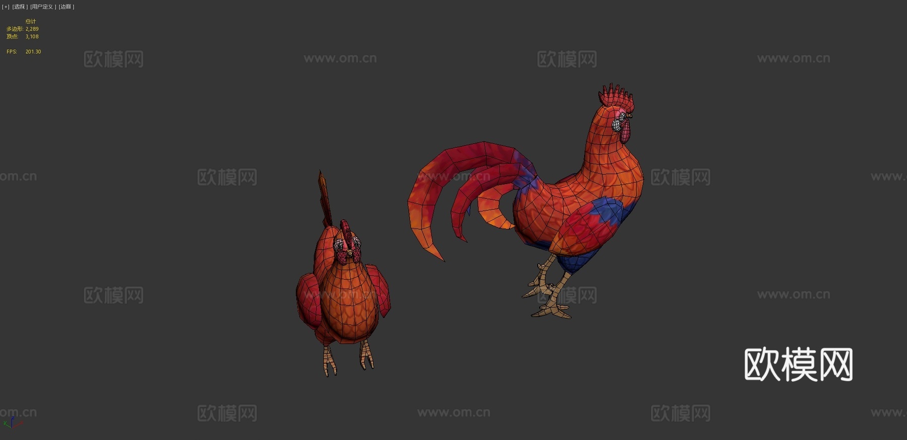 手绘公鸡与母鸡3d模型