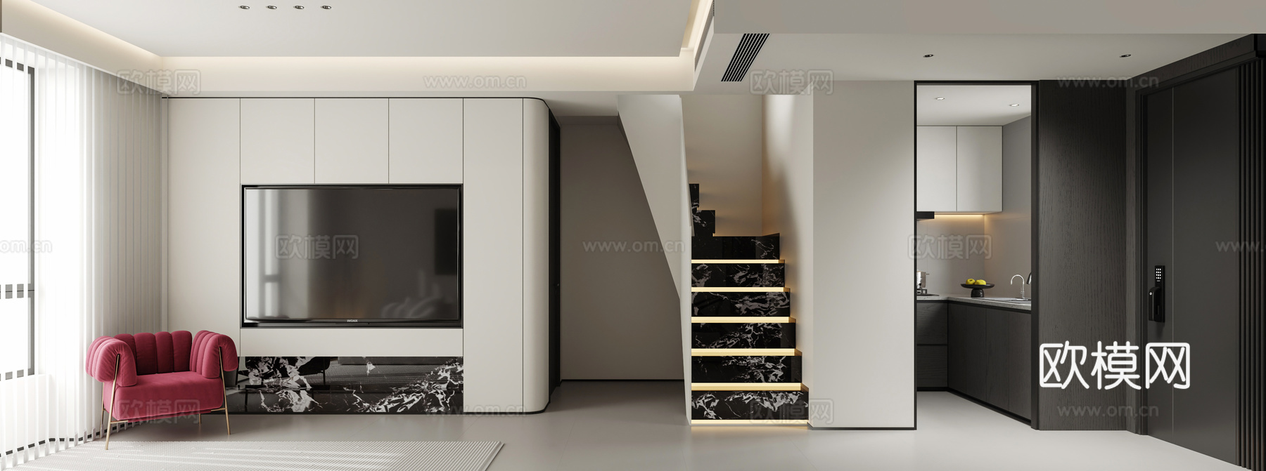 现代黑白灰客餐厅3d模型
