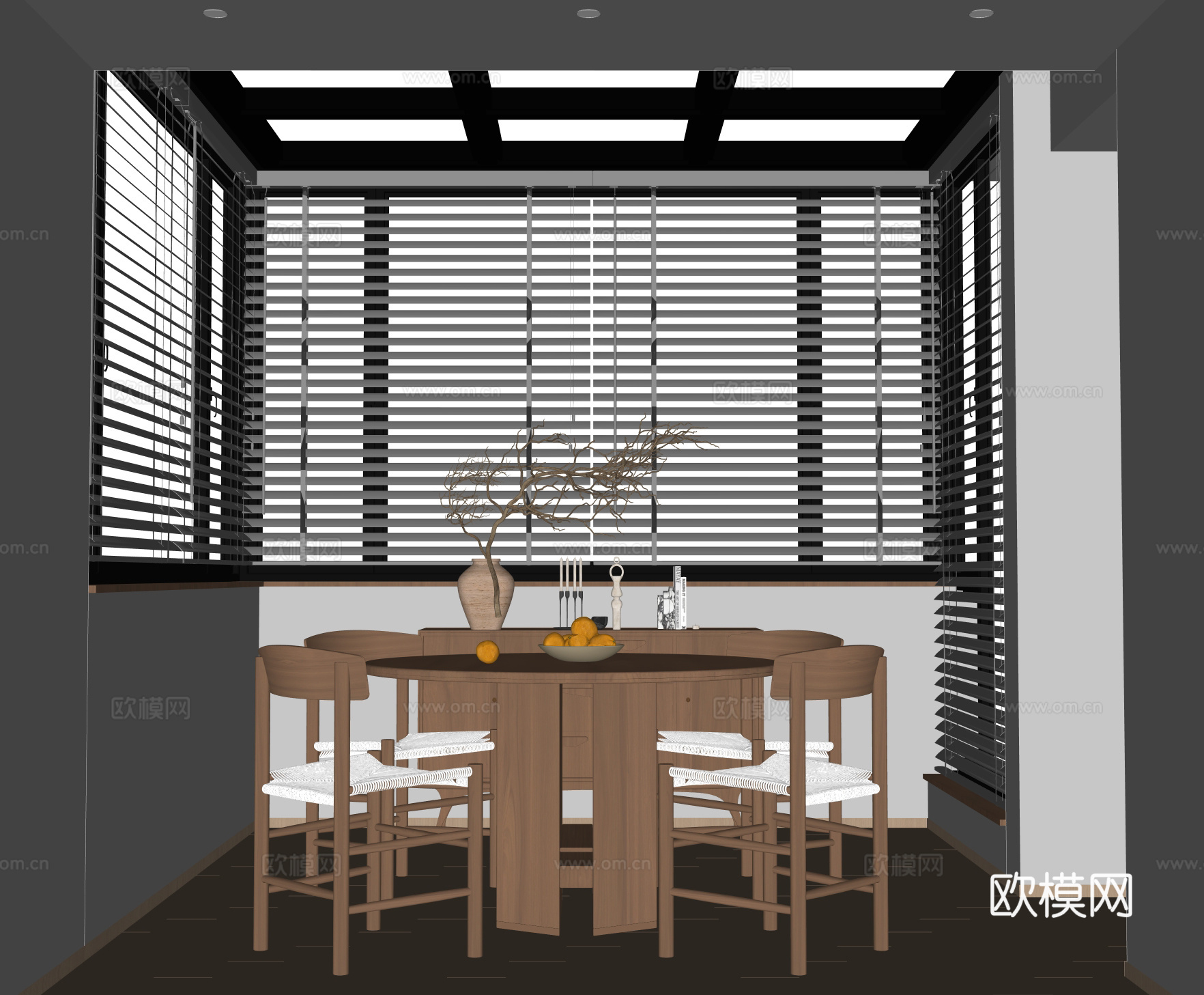 原木风餐厅su模型