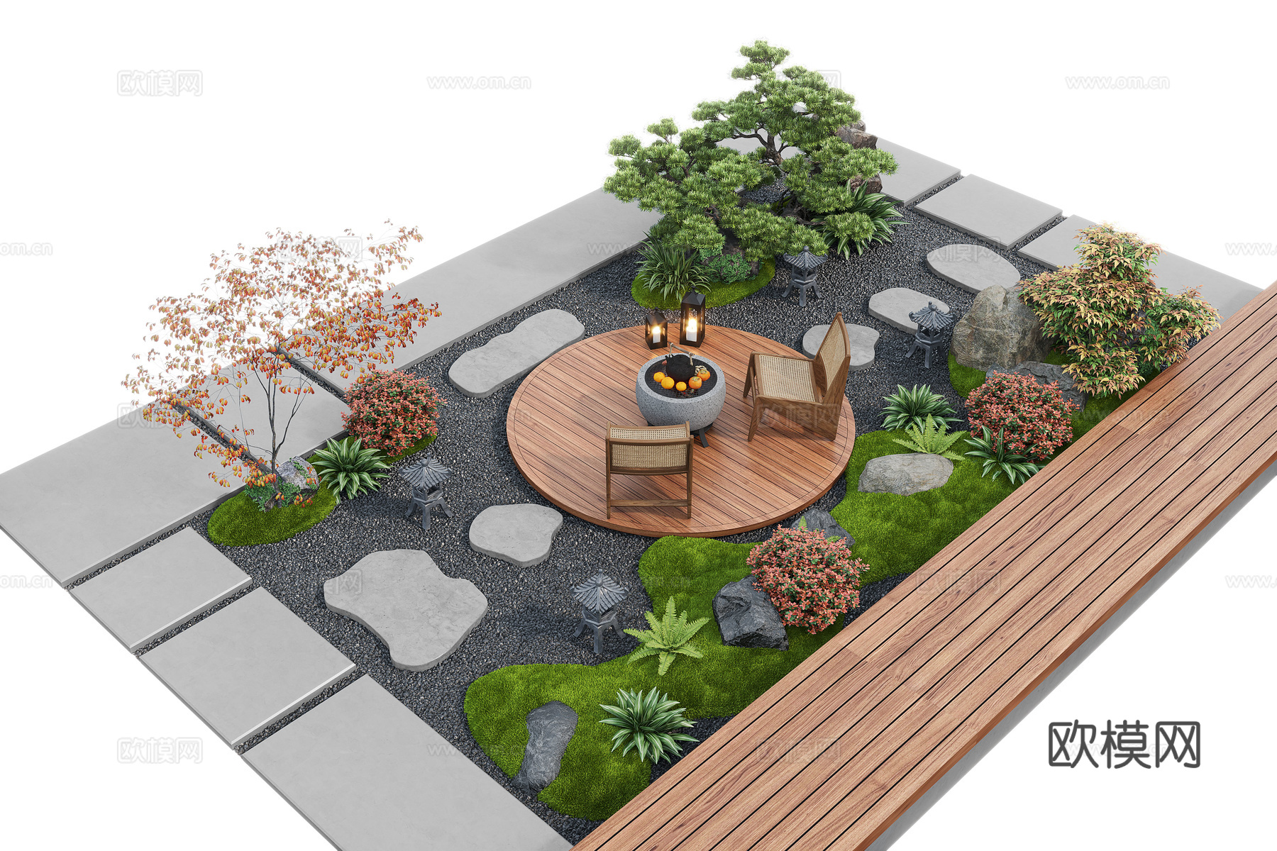 庭院景观 景观小品 叮步 苔藓景观 枯山水3d模型