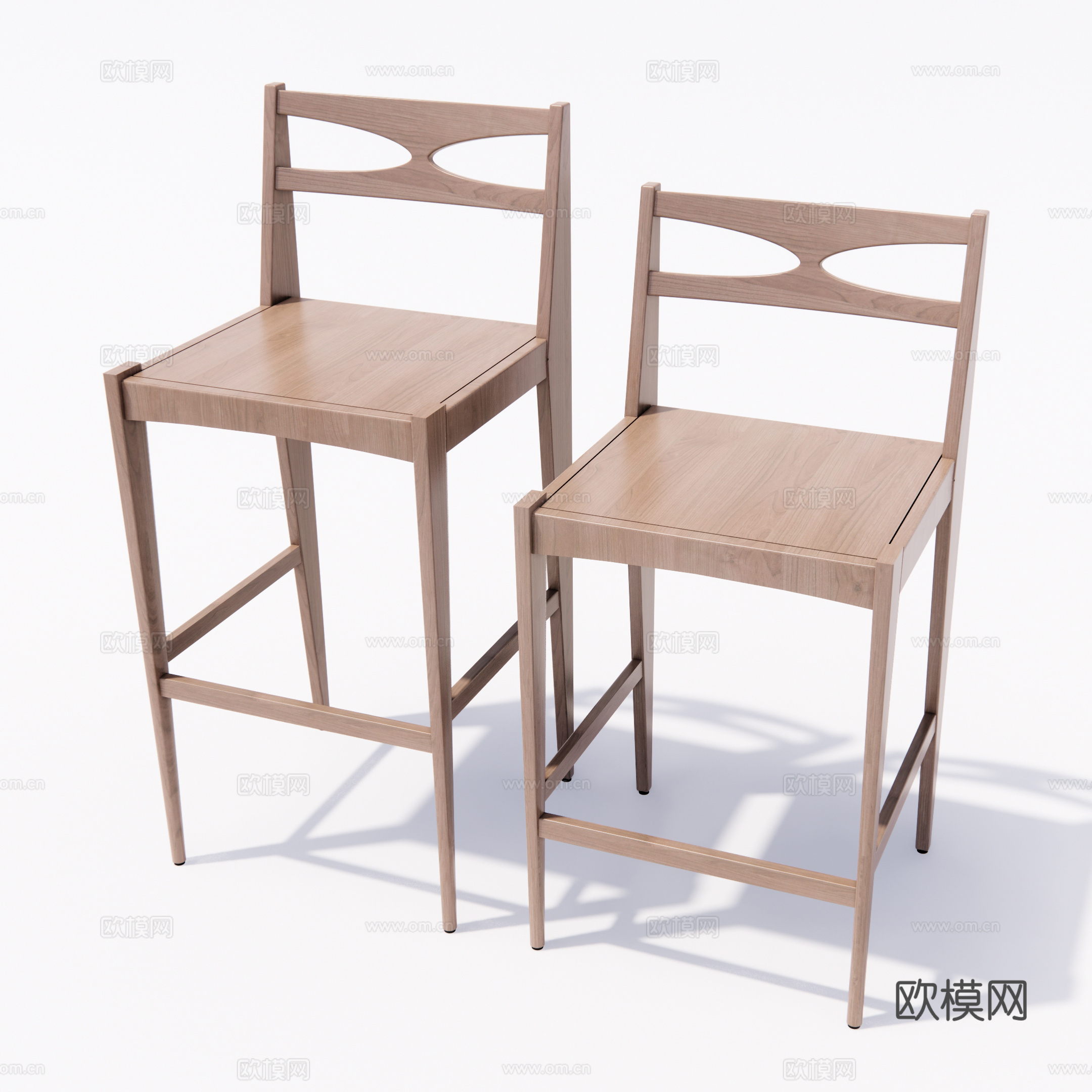 实木靠背吧椅 简约 复古 侘寂风 哈瓦那吧台椅 中古风 吧椅su模型su模型
