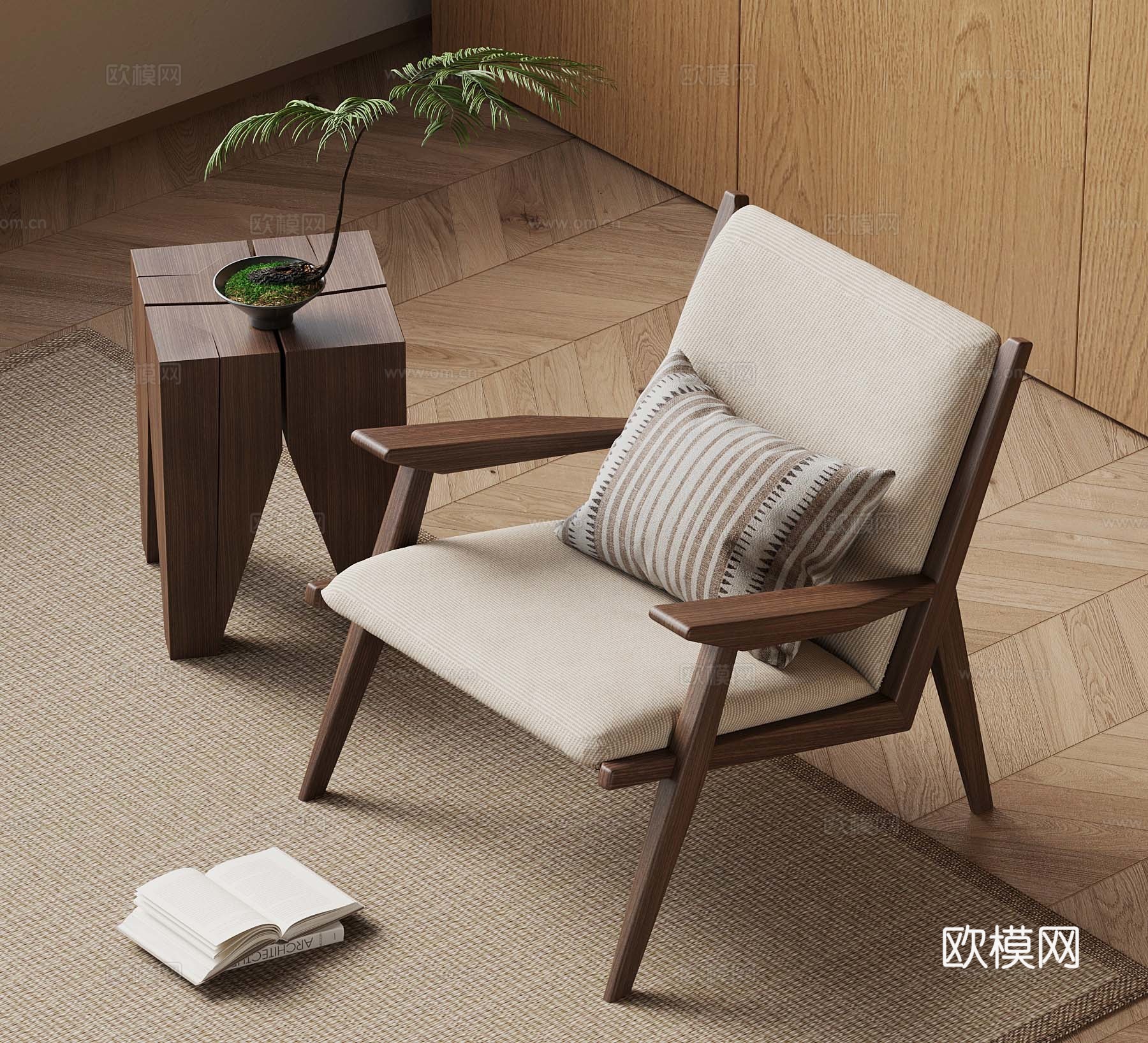 中古单人沙发 中古风休闲沙发su模型