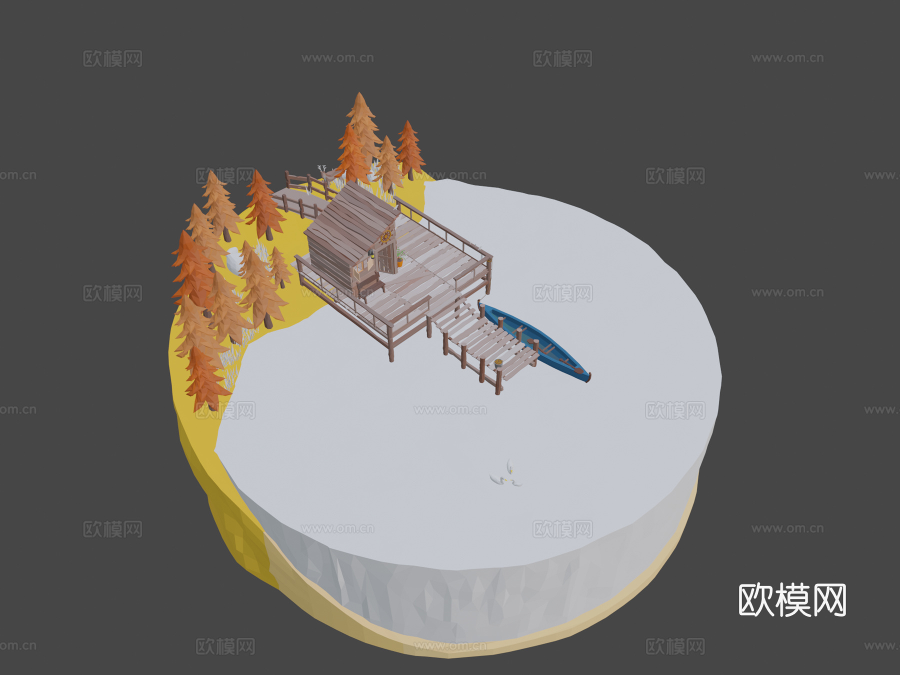 低多边形湖泊场景3d模型
