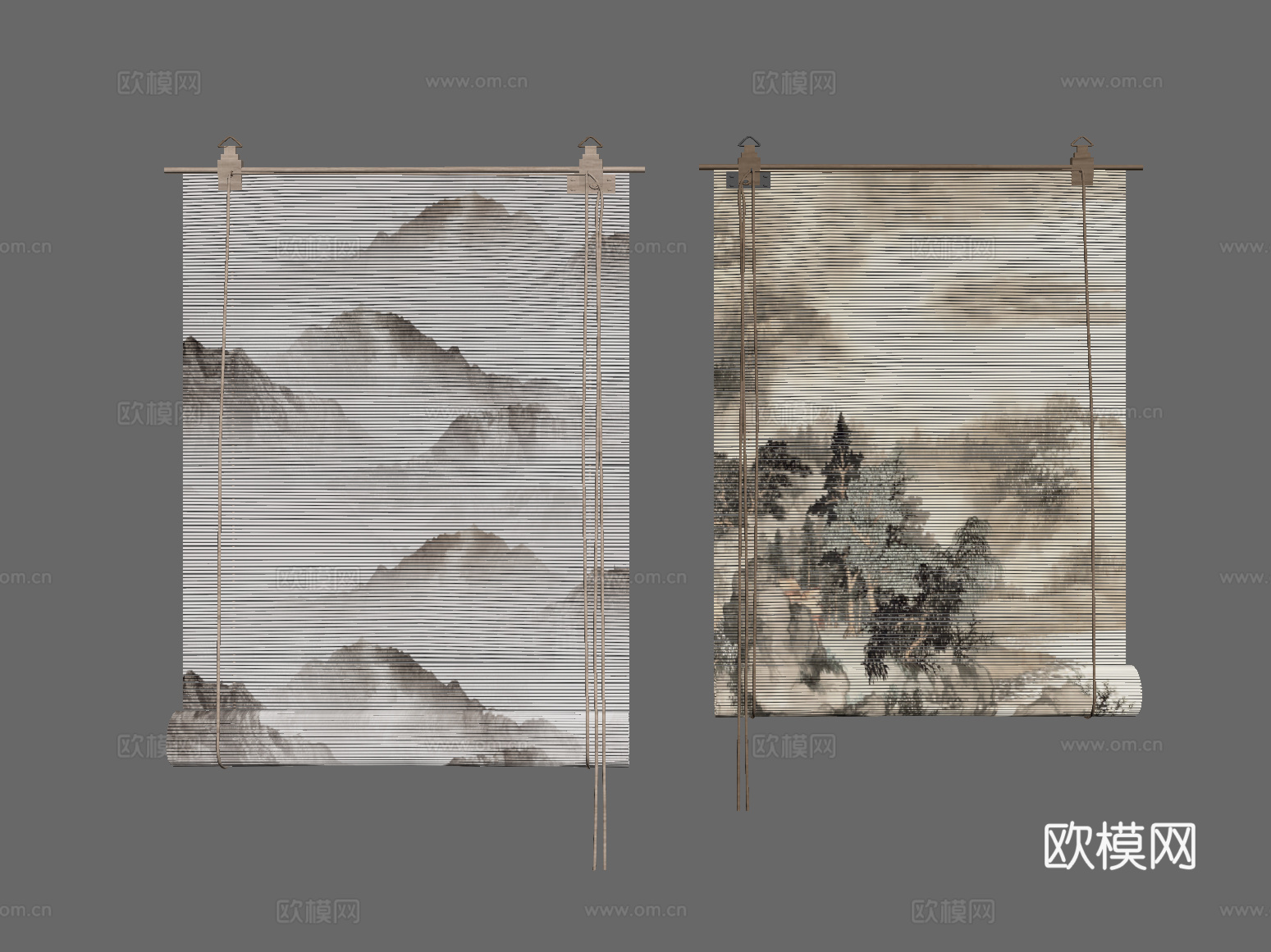百叶帘 新中式卷帘 百叶帘 竹帘su模型