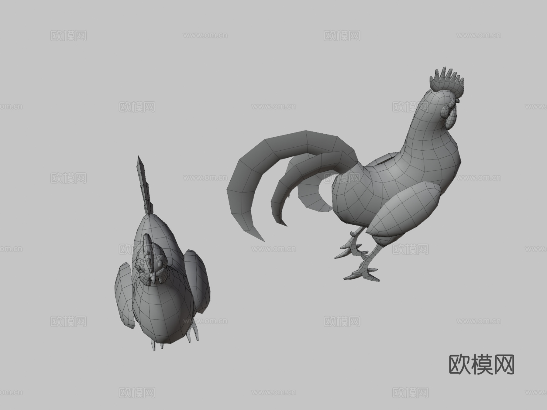 手绘公鸡与母鸡3d模型