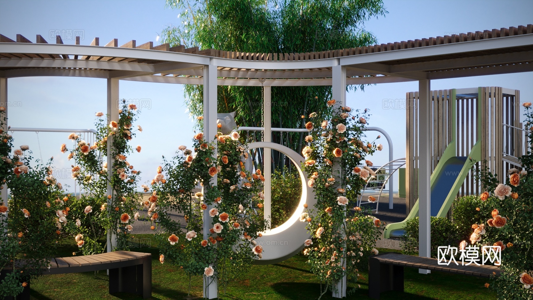 廊架 竹子 藤蔓 滑滑梯 月季花3d模型