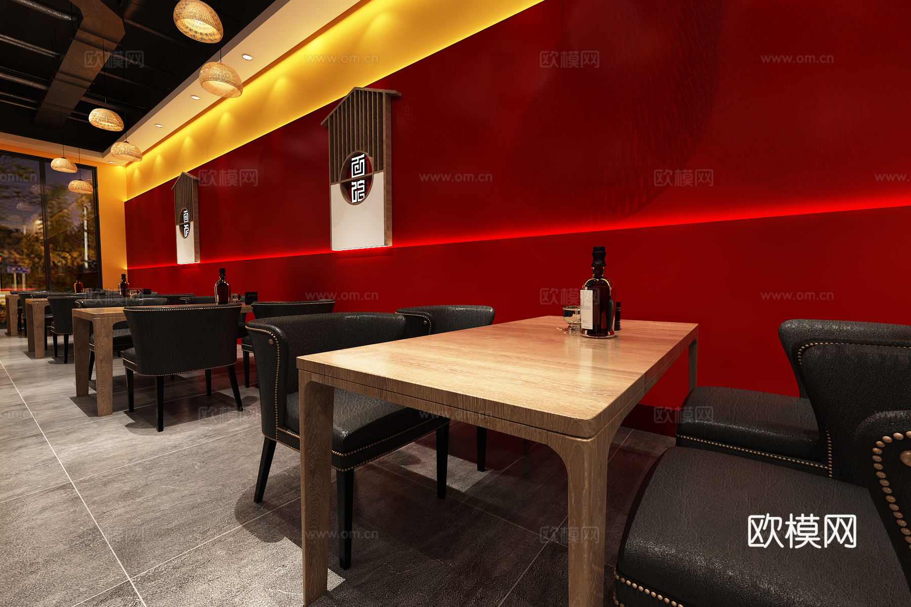 现代新中式西餐厅 酒吧清吧 餐厅饭店 休闲桌椅 多巴胺餐厅3d模型