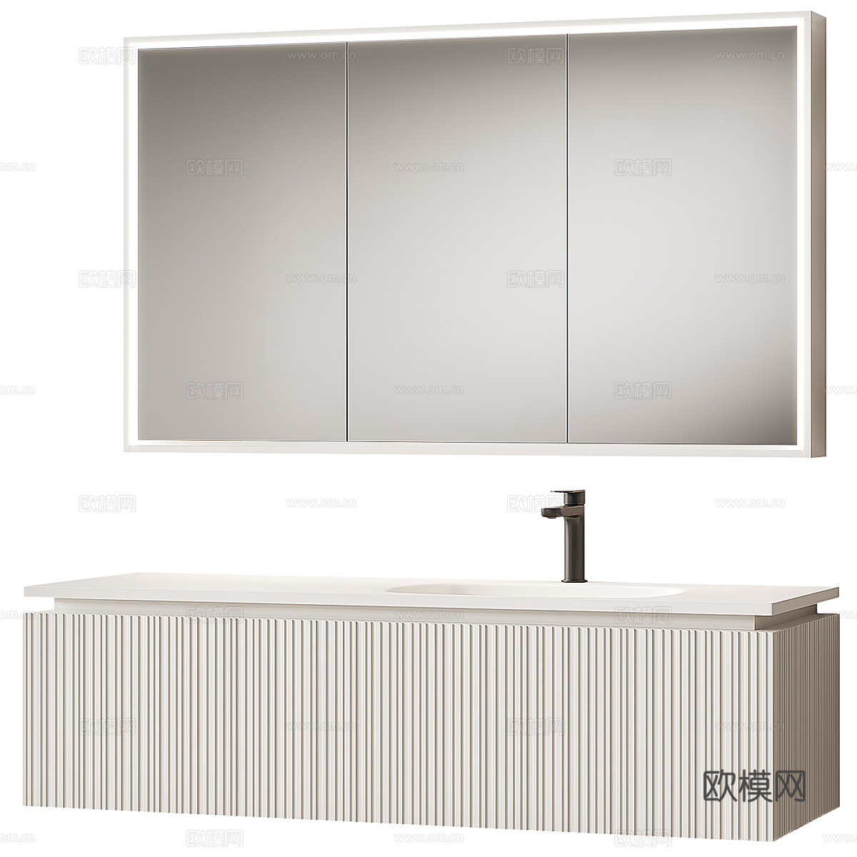 现代意式奶油风浴室柜 台盆柜3d模型