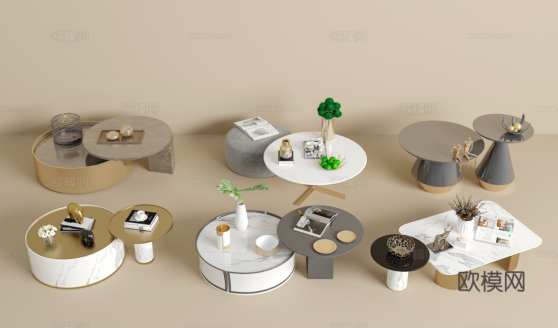 茶几组合 绿植 饰品摆件 书籍3d模型