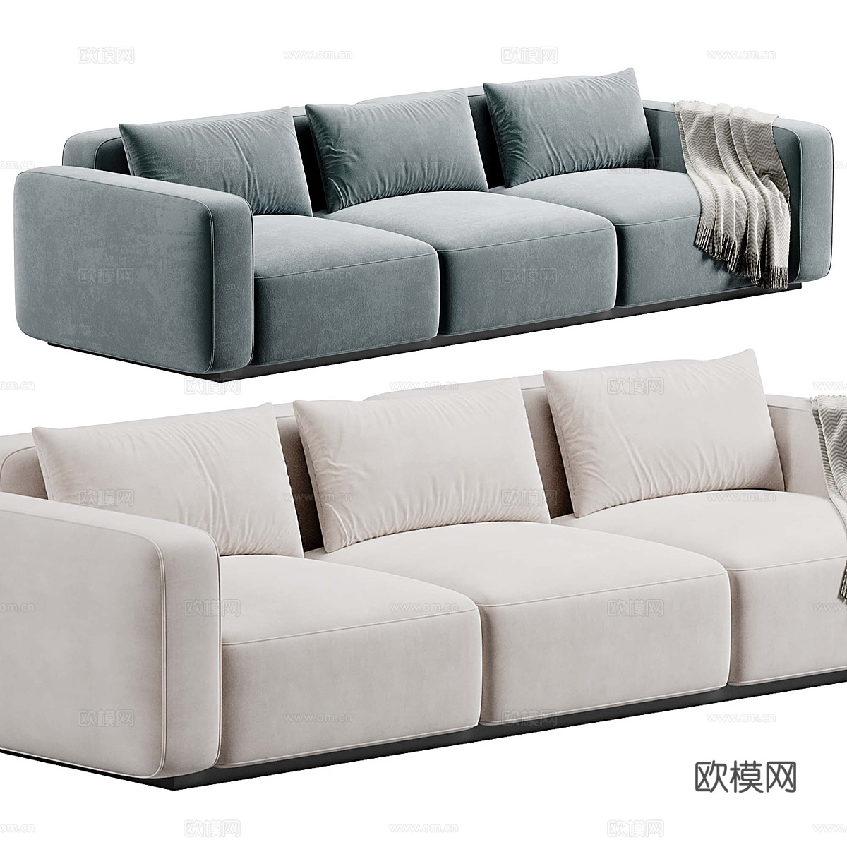 现代奶油风布艺休闲沙发3d模型
