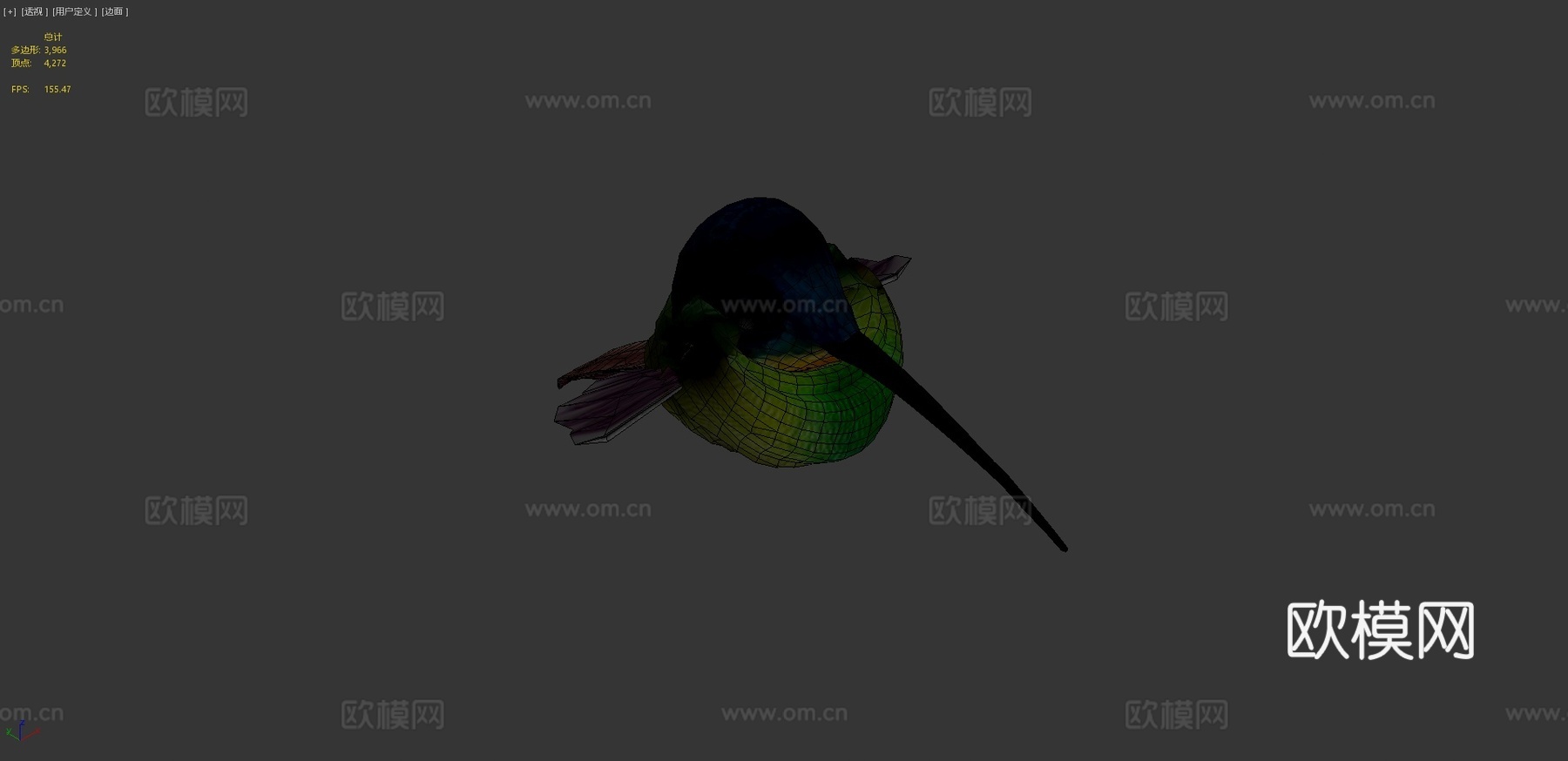 动画悬停飞行蜂鸟循环3d模型