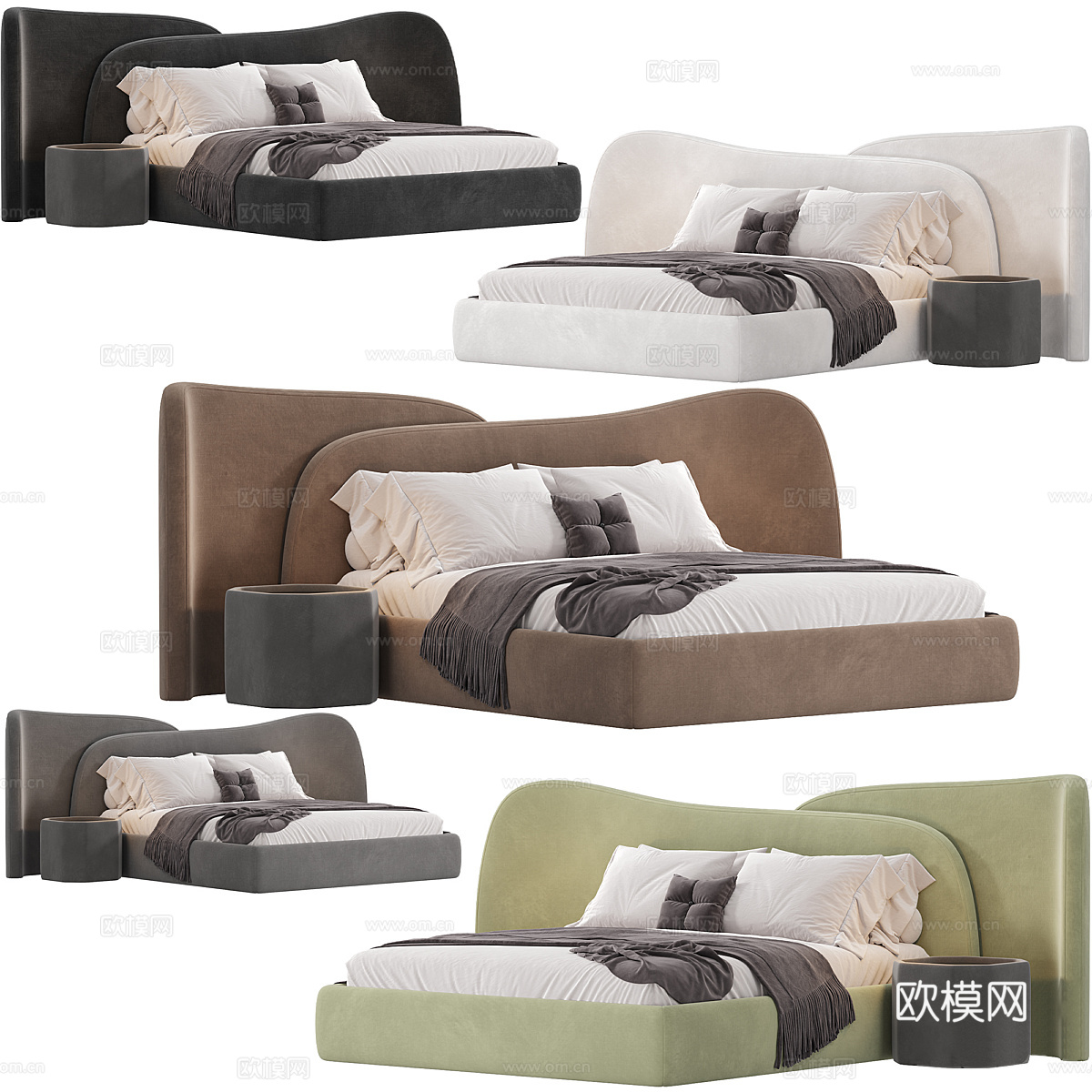 现代意式布艺双人床3d模型