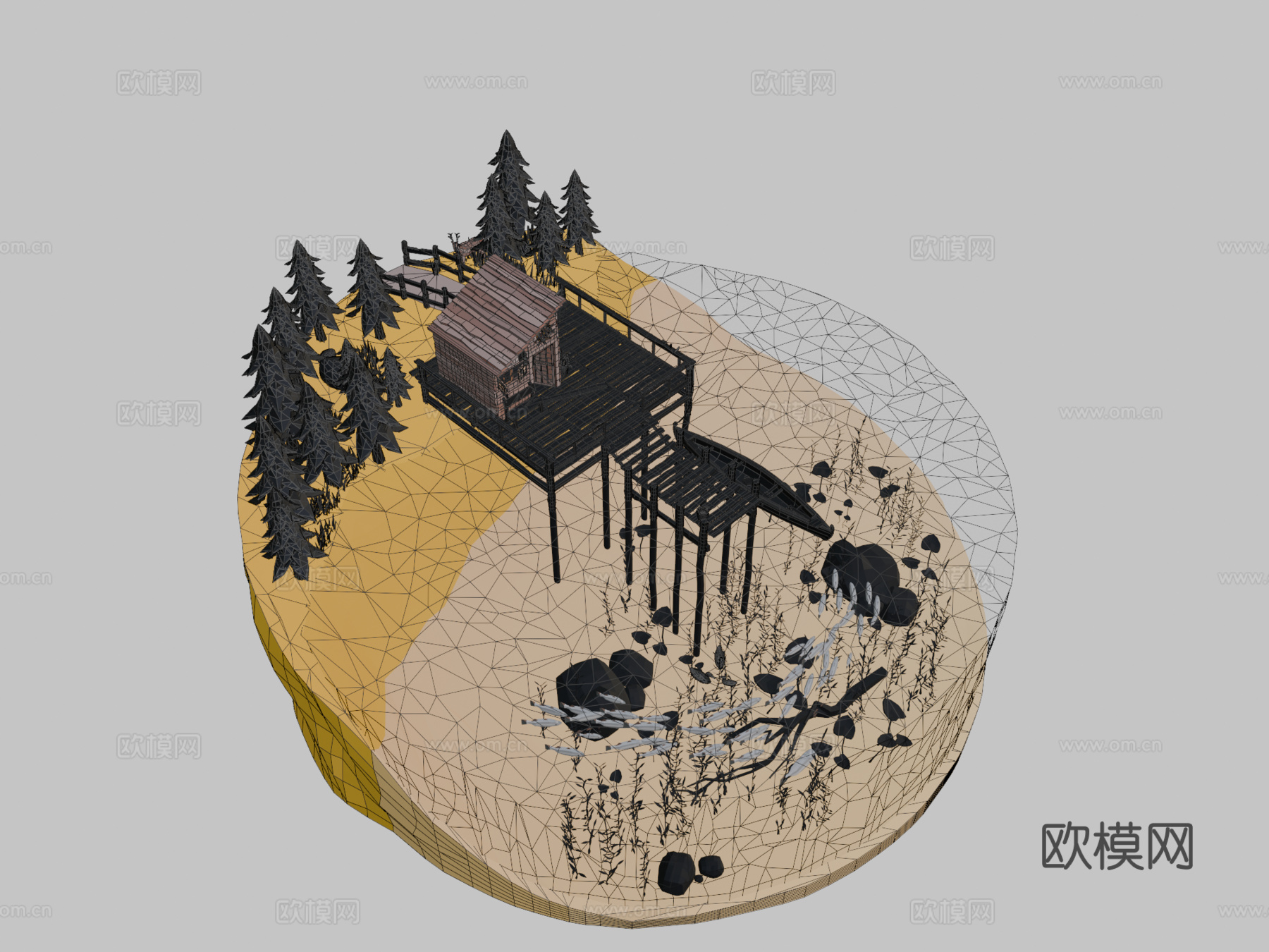 低多边形湖泊场景3d模型
