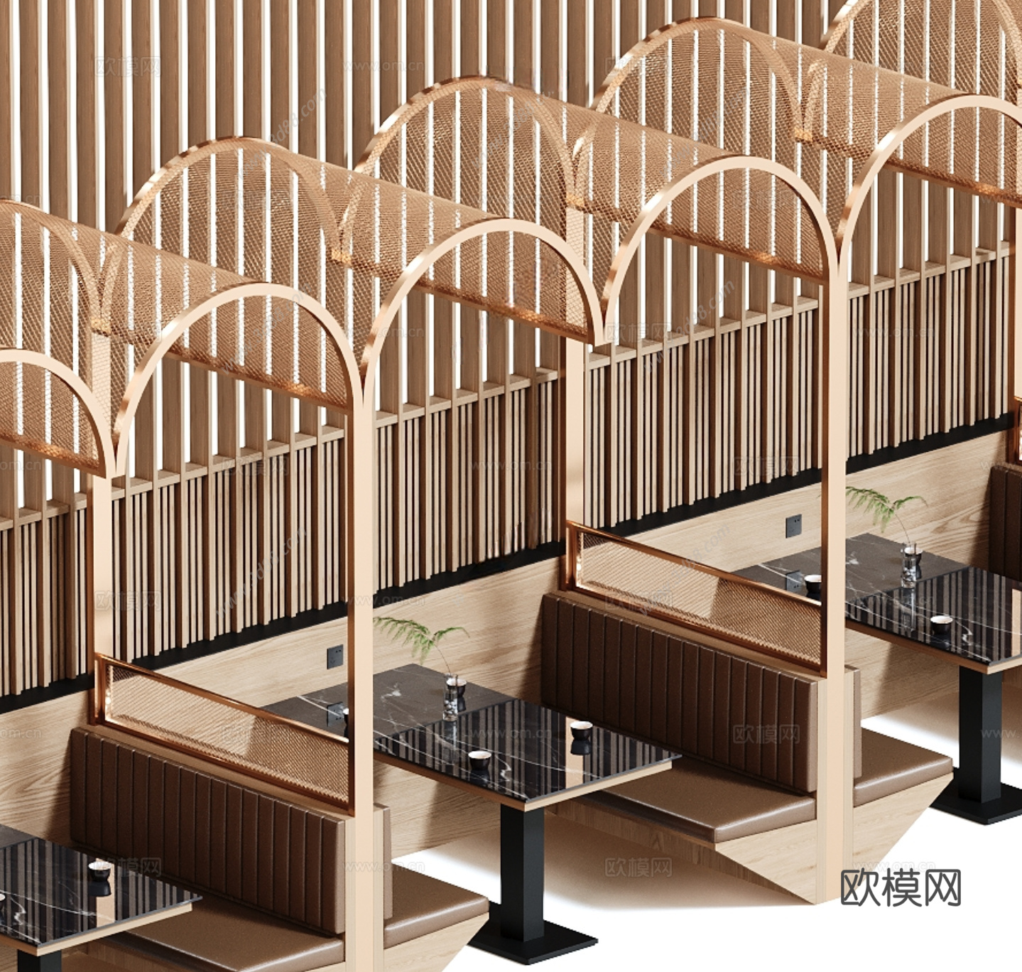 现代卡座沙发 餐厅卡座su模型