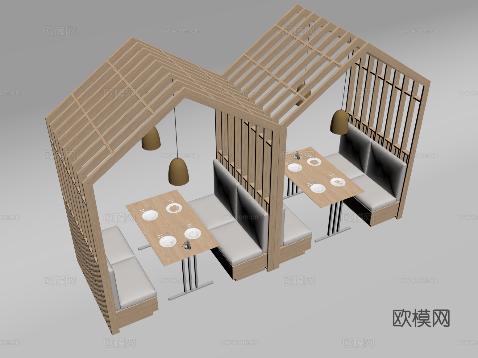 现代卡座沙发 餐厅卡座su模型