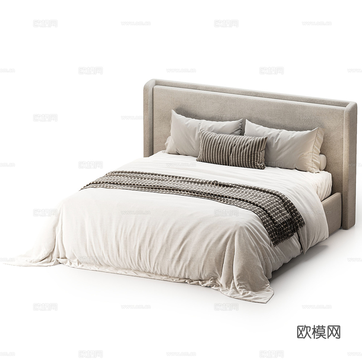 新中式布艺双人床3d模型