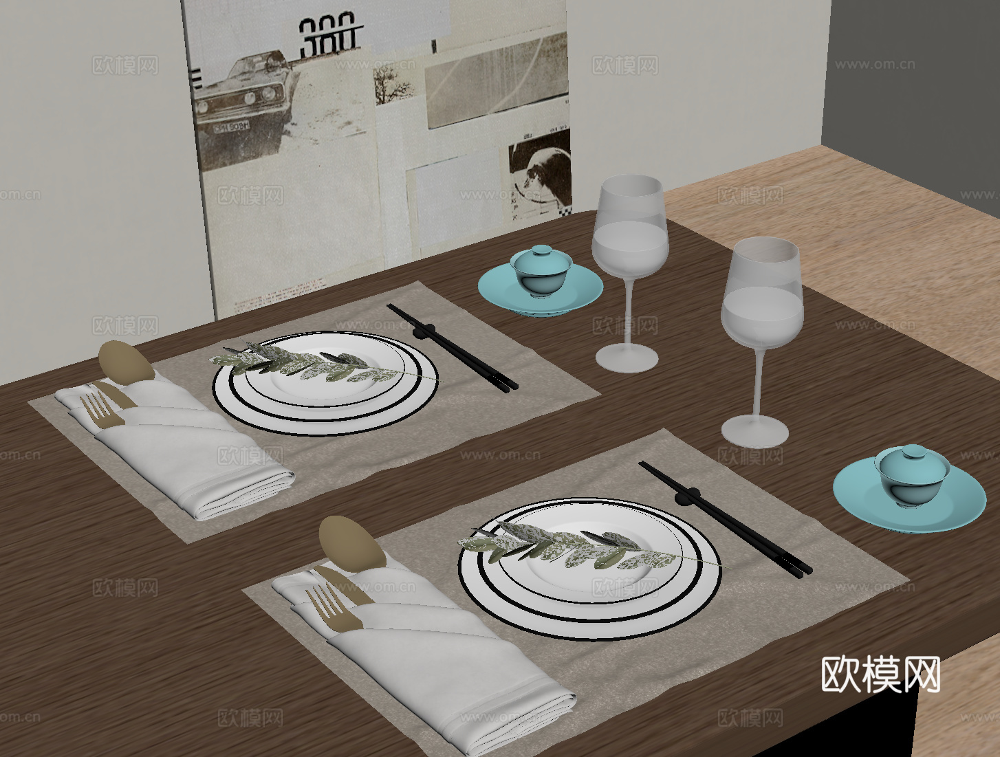 新中式餐具su模型