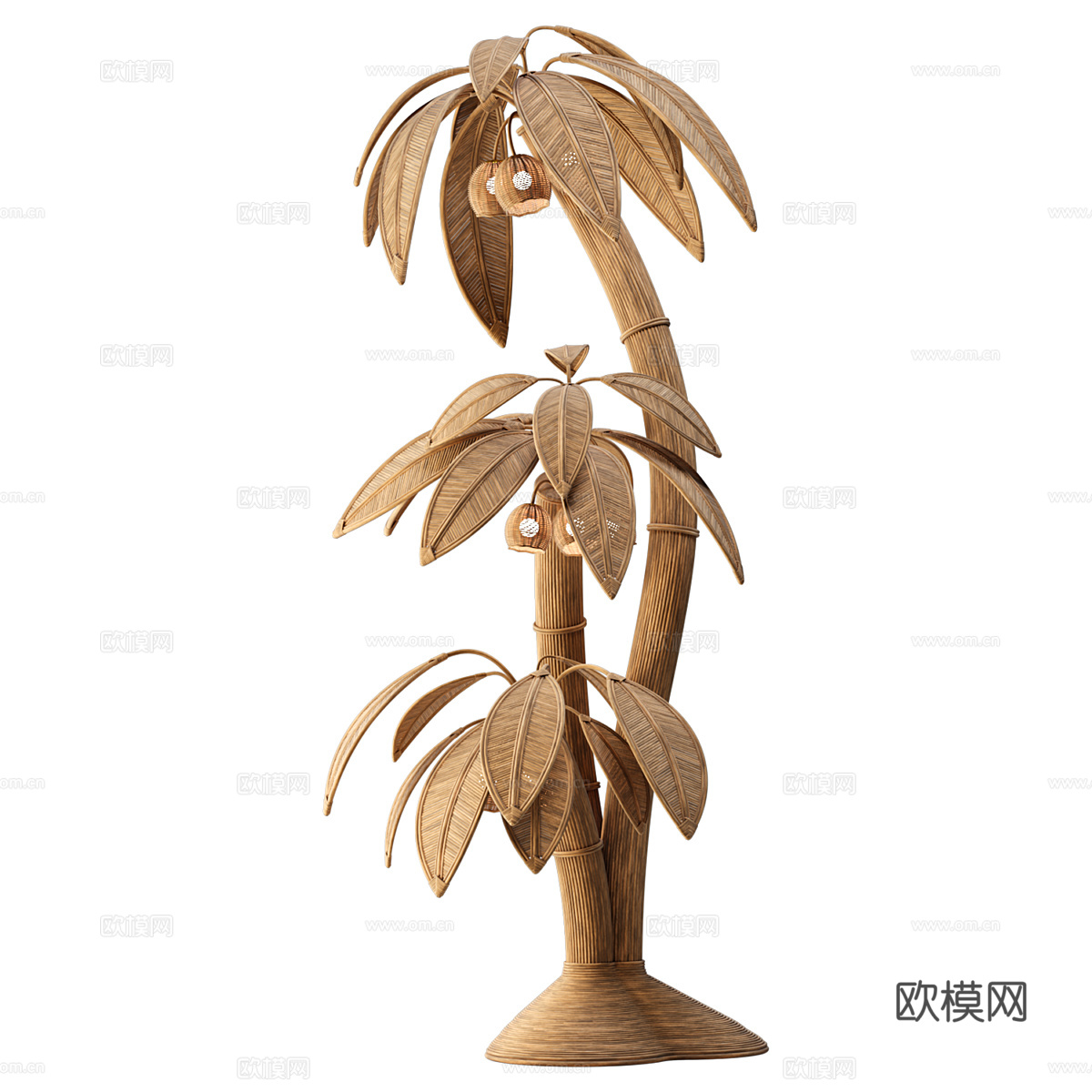 现代侘寂藤编椰子树雕塑3d模型