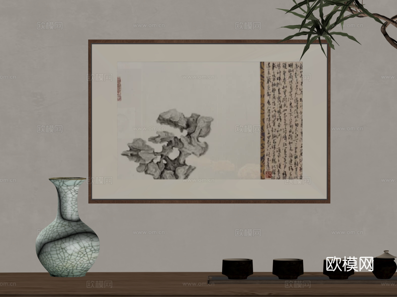 新中式装饰画 花瓶su模型