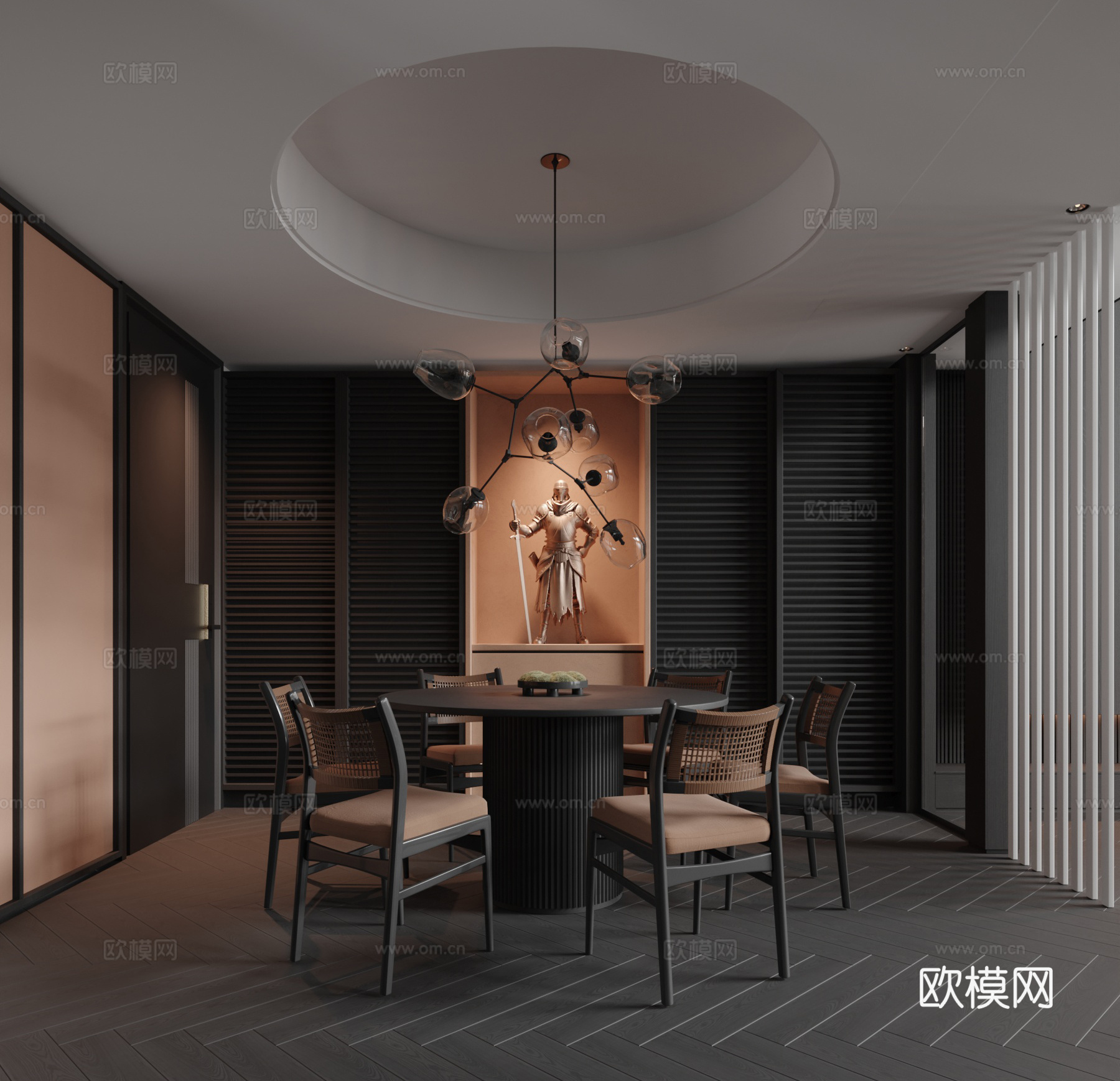 新中式餐厅su模型