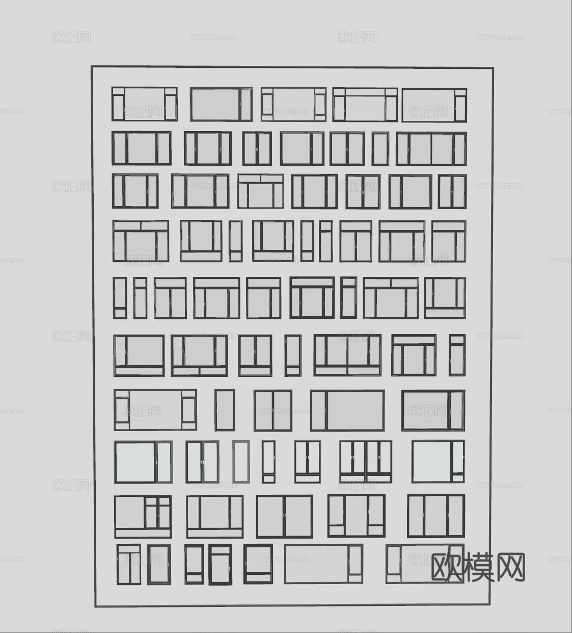 现代窗户组合 窗户玻璃窗 落地窗阳台窗 飘窗卧室窗 推拉窗su模型