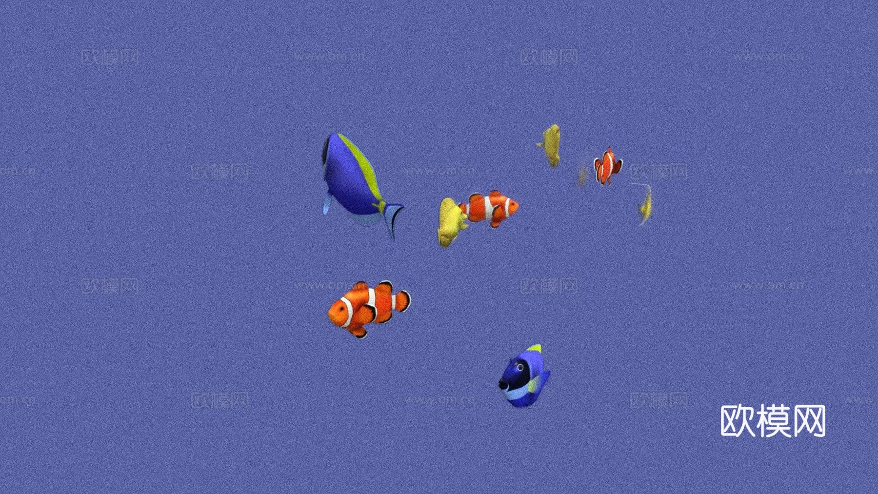 热带鱼群游动动画循环3d模型