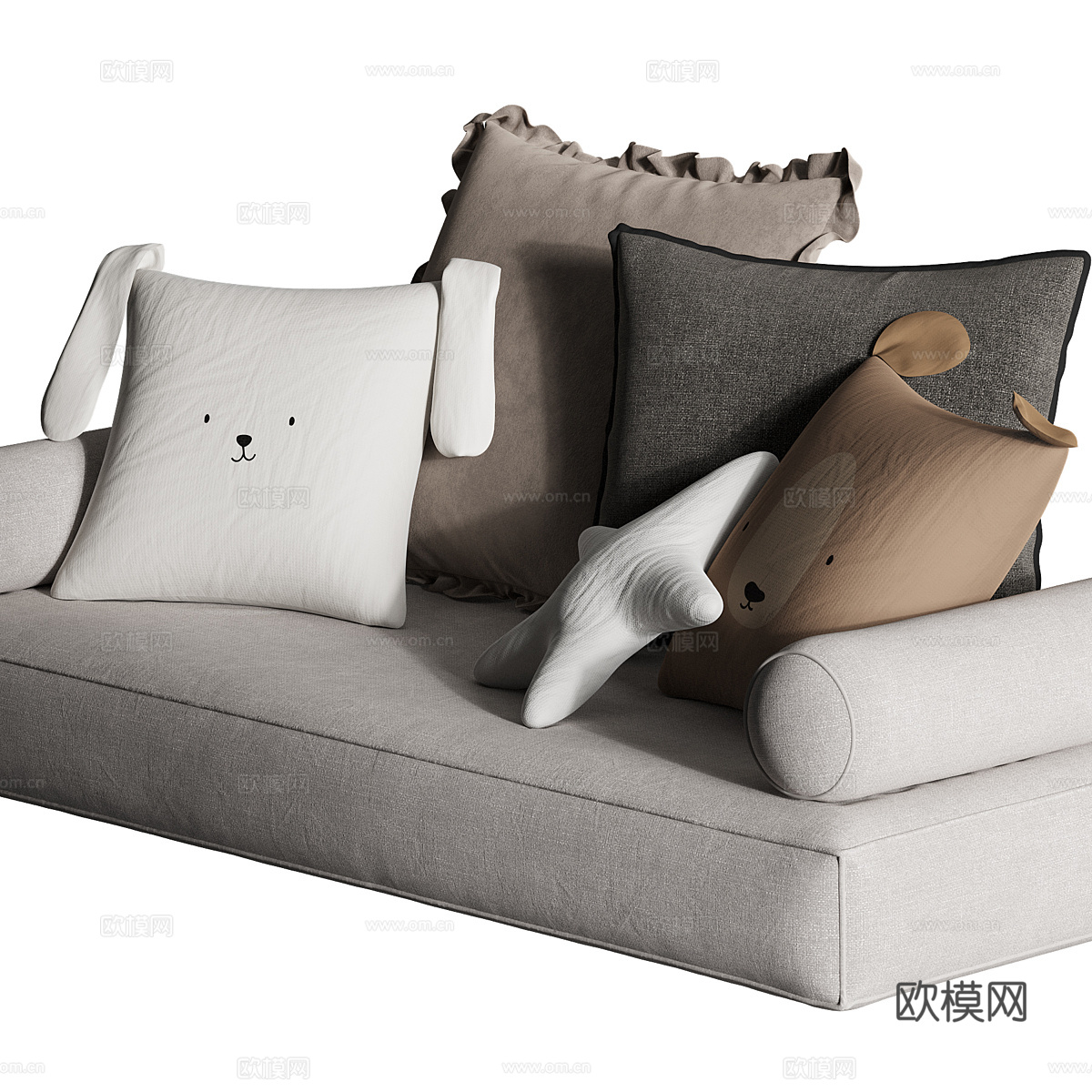 现代奶油风布艺沙发凳 抱枕 飘窗垫3d模型