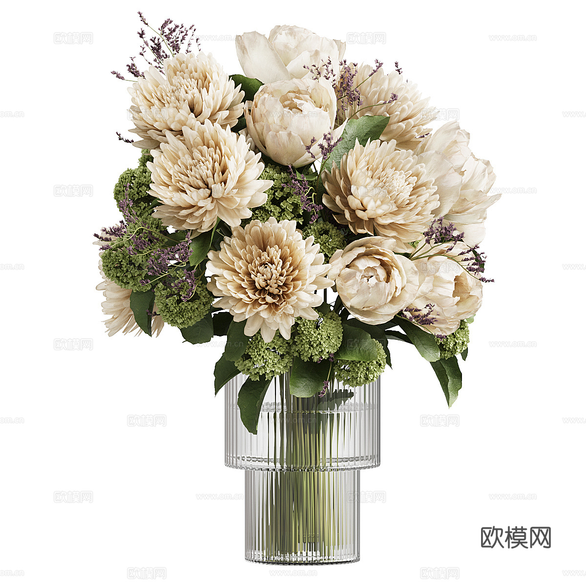 现代奶油风花瓶花艺3d模型