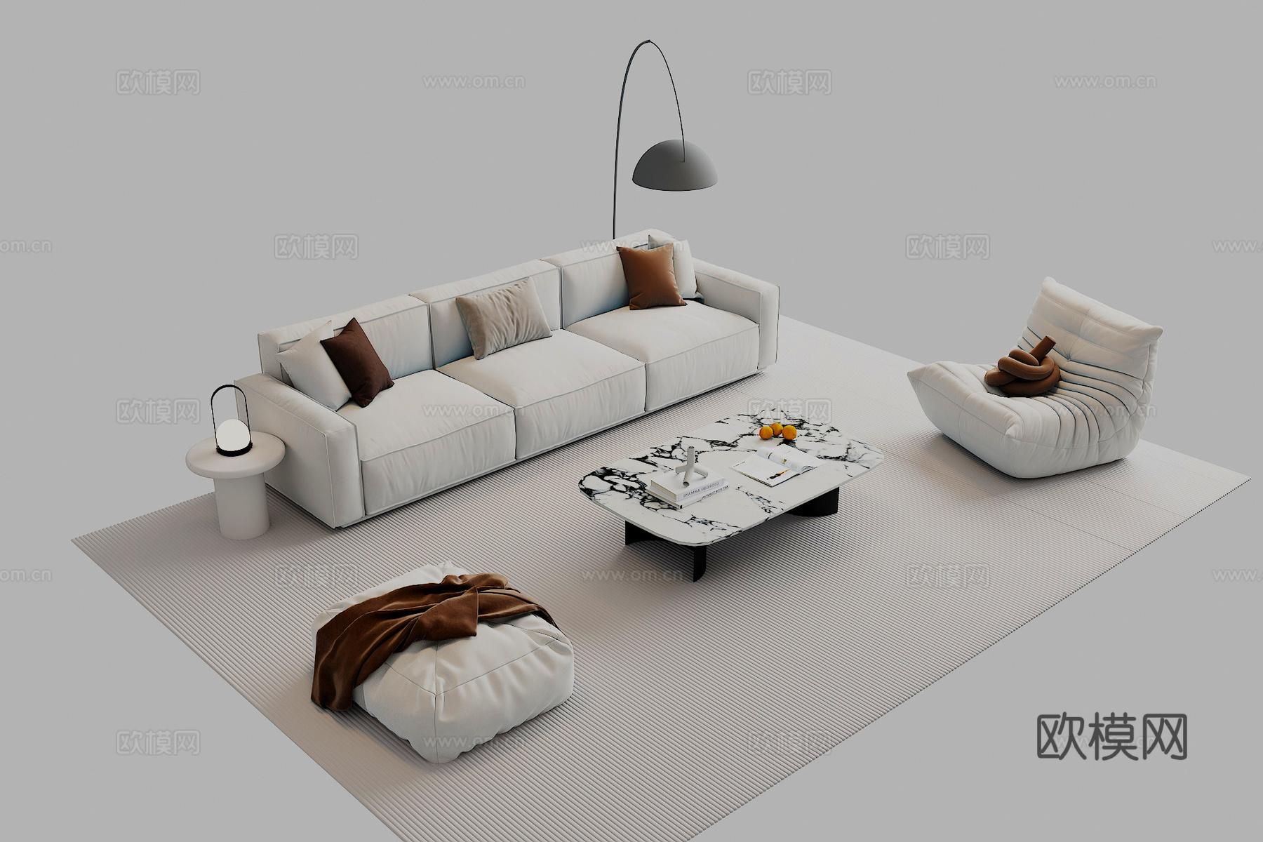 现代客厅沙发茶几组合3d模型