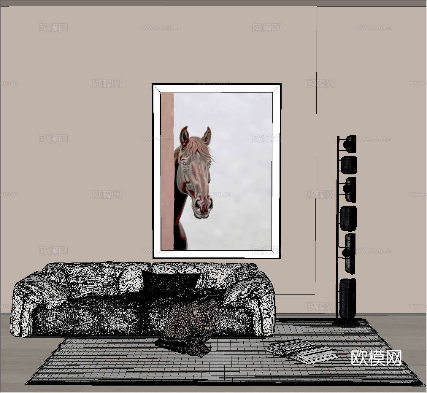 现代玄关装饰挂画 极简动物装饰挂画 意式客厅装饰挂画 端景马su模型
