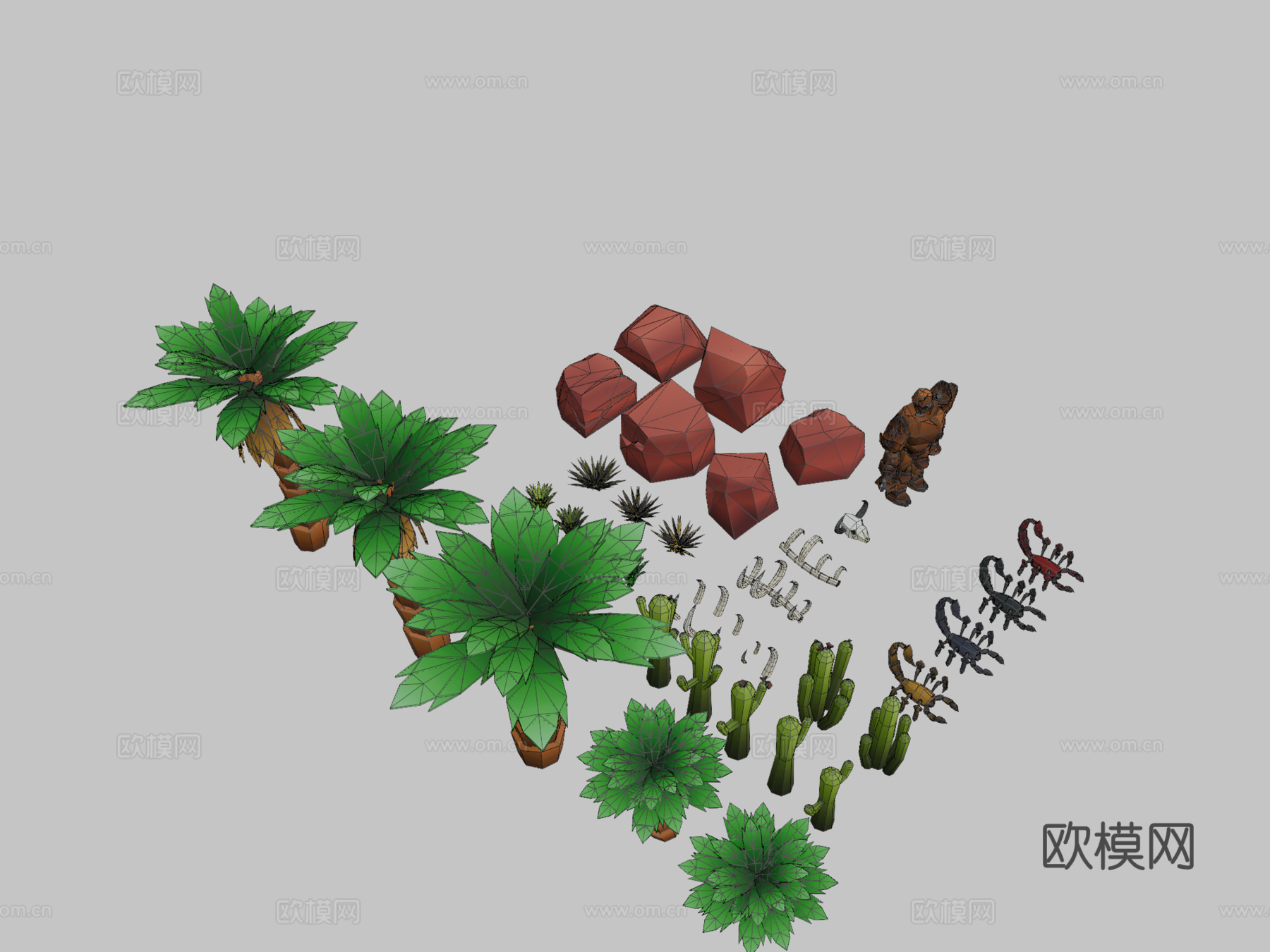 低多边形绿洲套装-沙漠3d模型