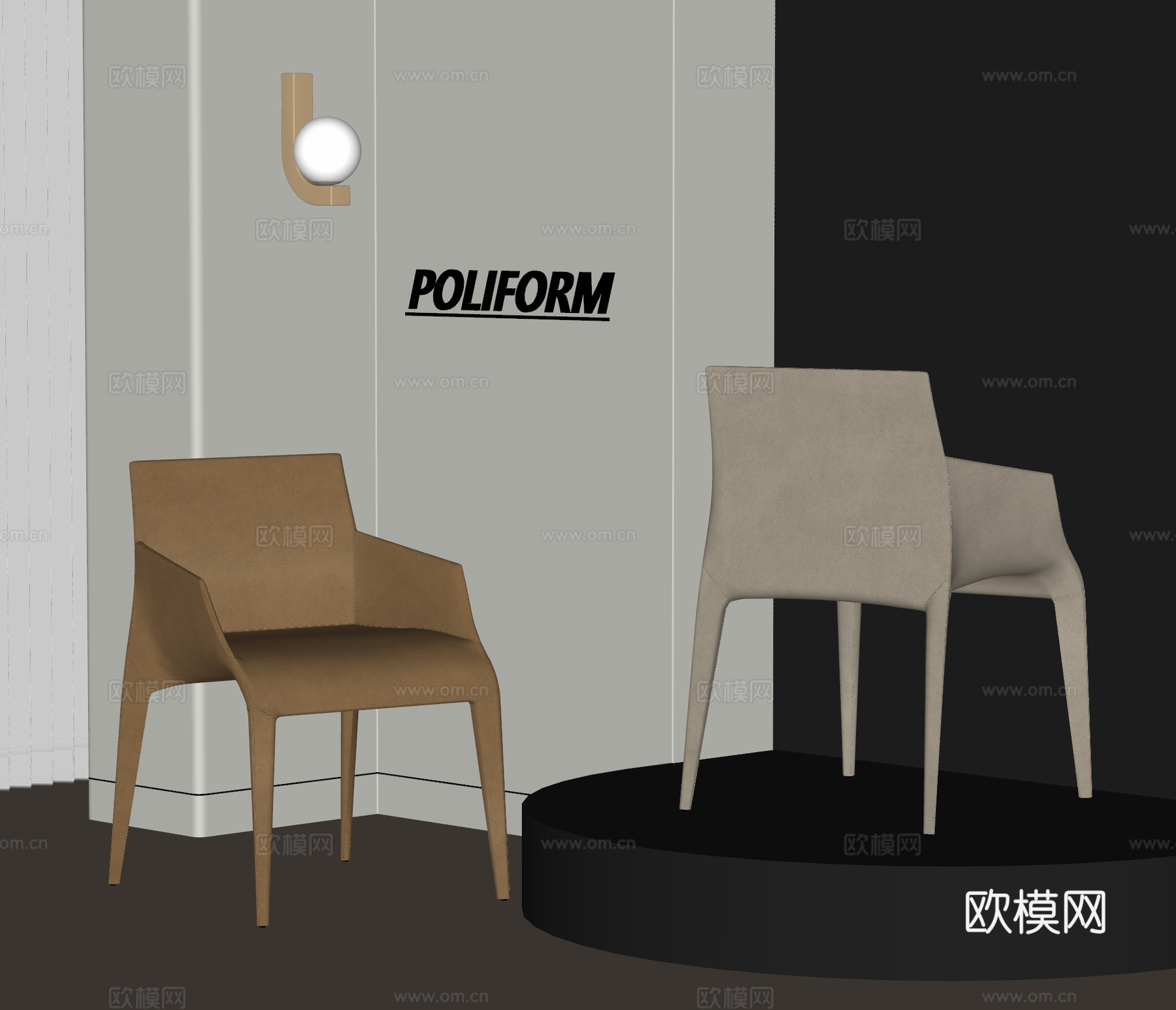 poliform 现代 意式 餐椅 皮椅 休闲椅 单椅 扶手su模型