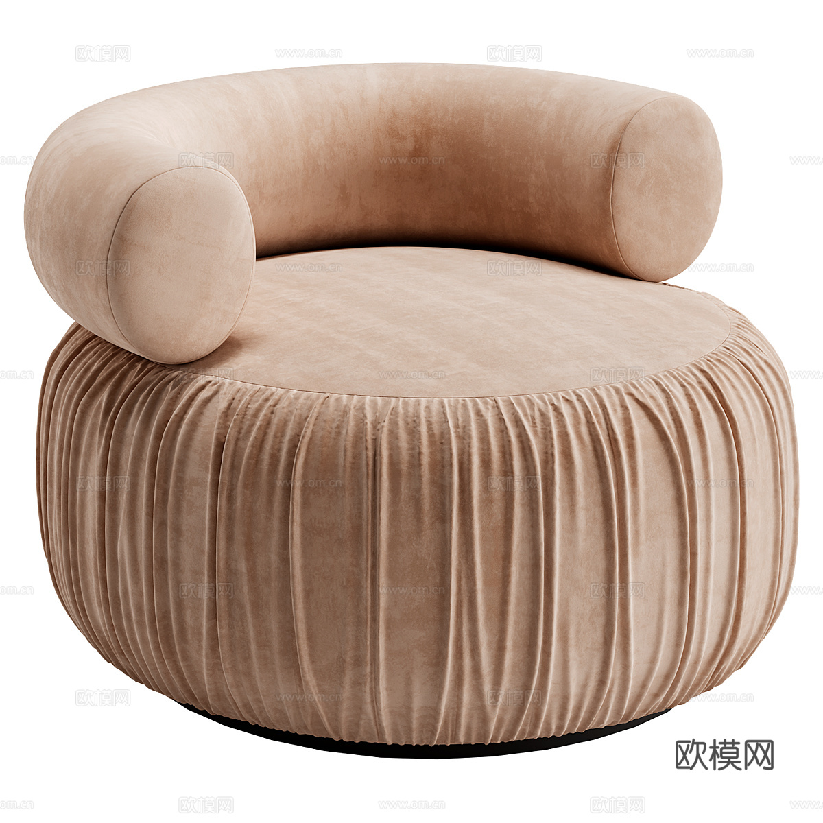 现代意式奶油风圆形布艺沙发椅3d模型