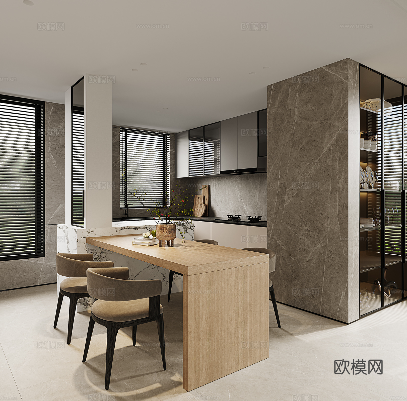 现代餐厅厨房su模型