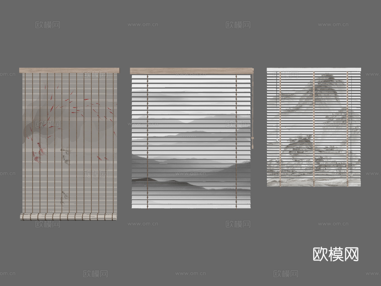 百叶帘 新中式卷帘 百叶帘su模型