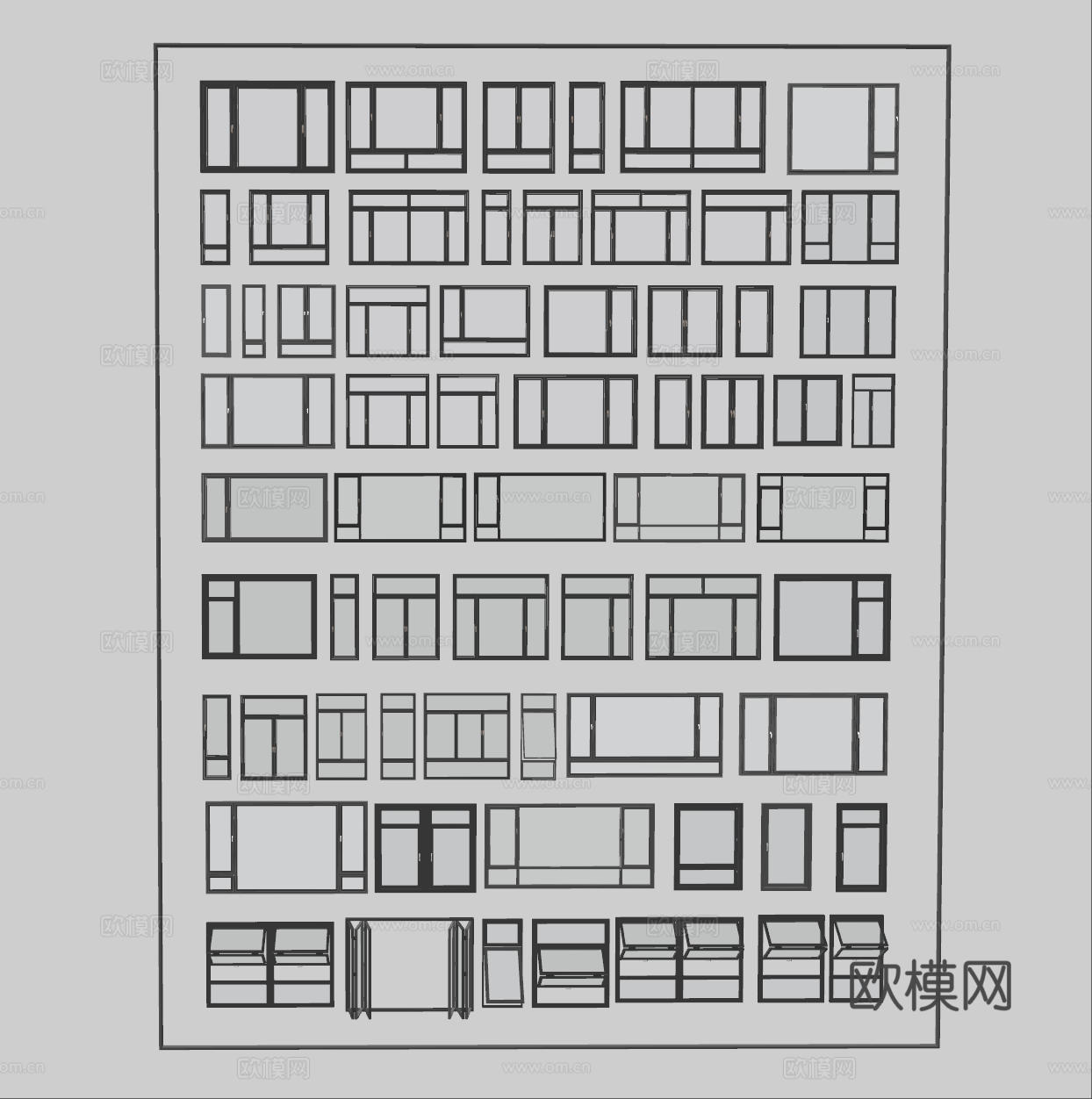 现代窗户组合 窗户玻璃窗 落地窗阳台窗 飘窗卧室窗 推拉窗su模型