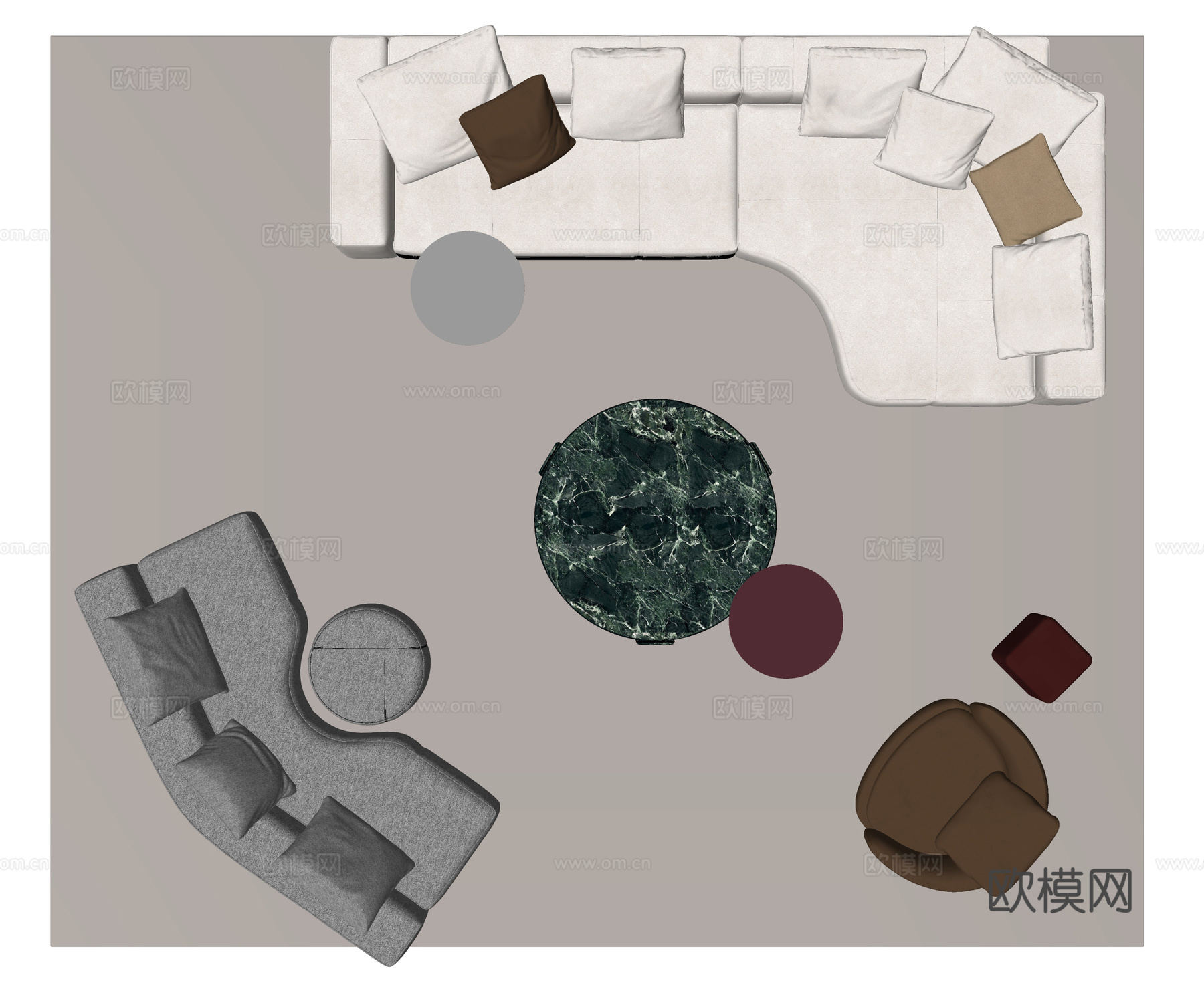 Minotti Yves沙发茶几组合 弧形沙发 沙发椅su模型