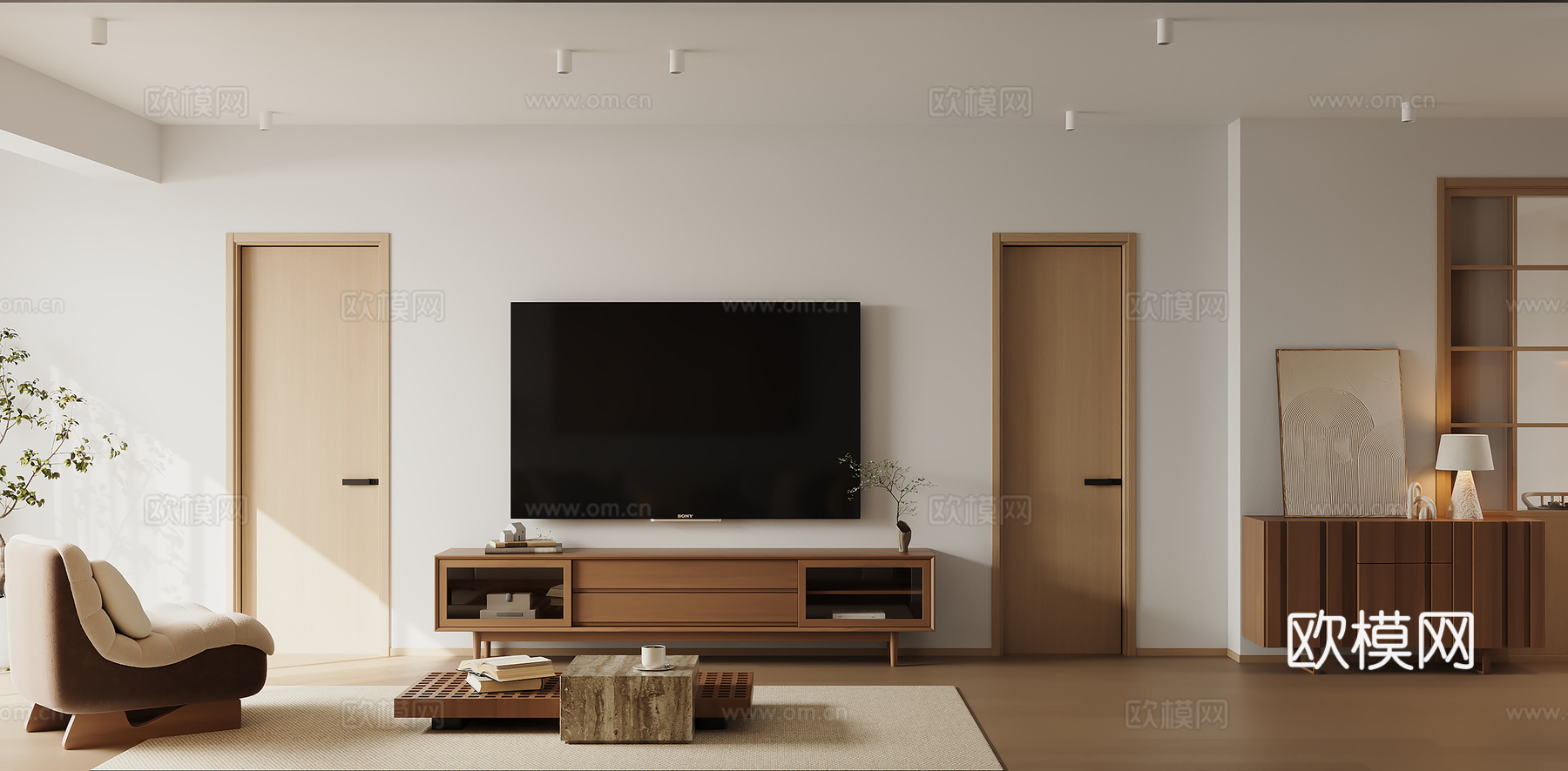 奶油风客厅su模型