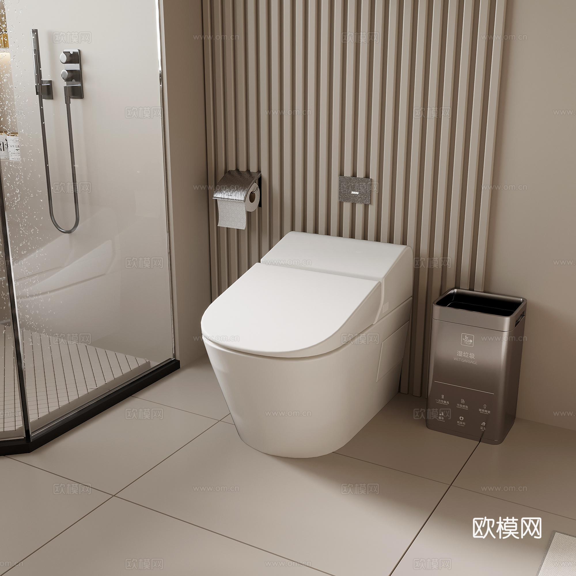 马桶 现代马桶 垃圾桶su模型