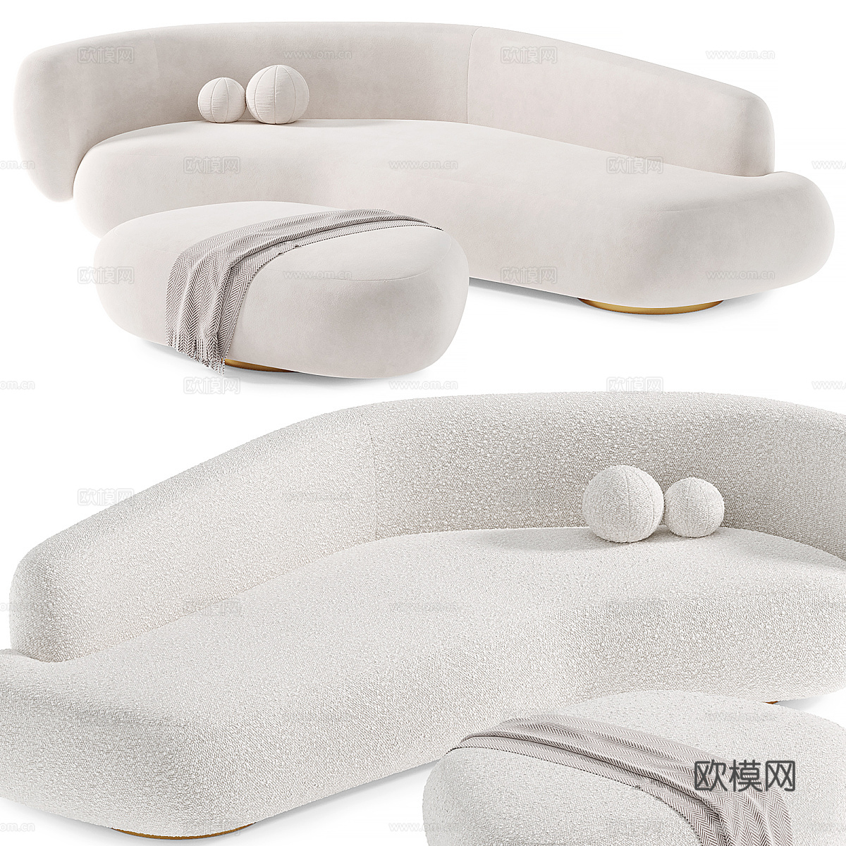 现代意式奶油风布艺组合沙发3d模型