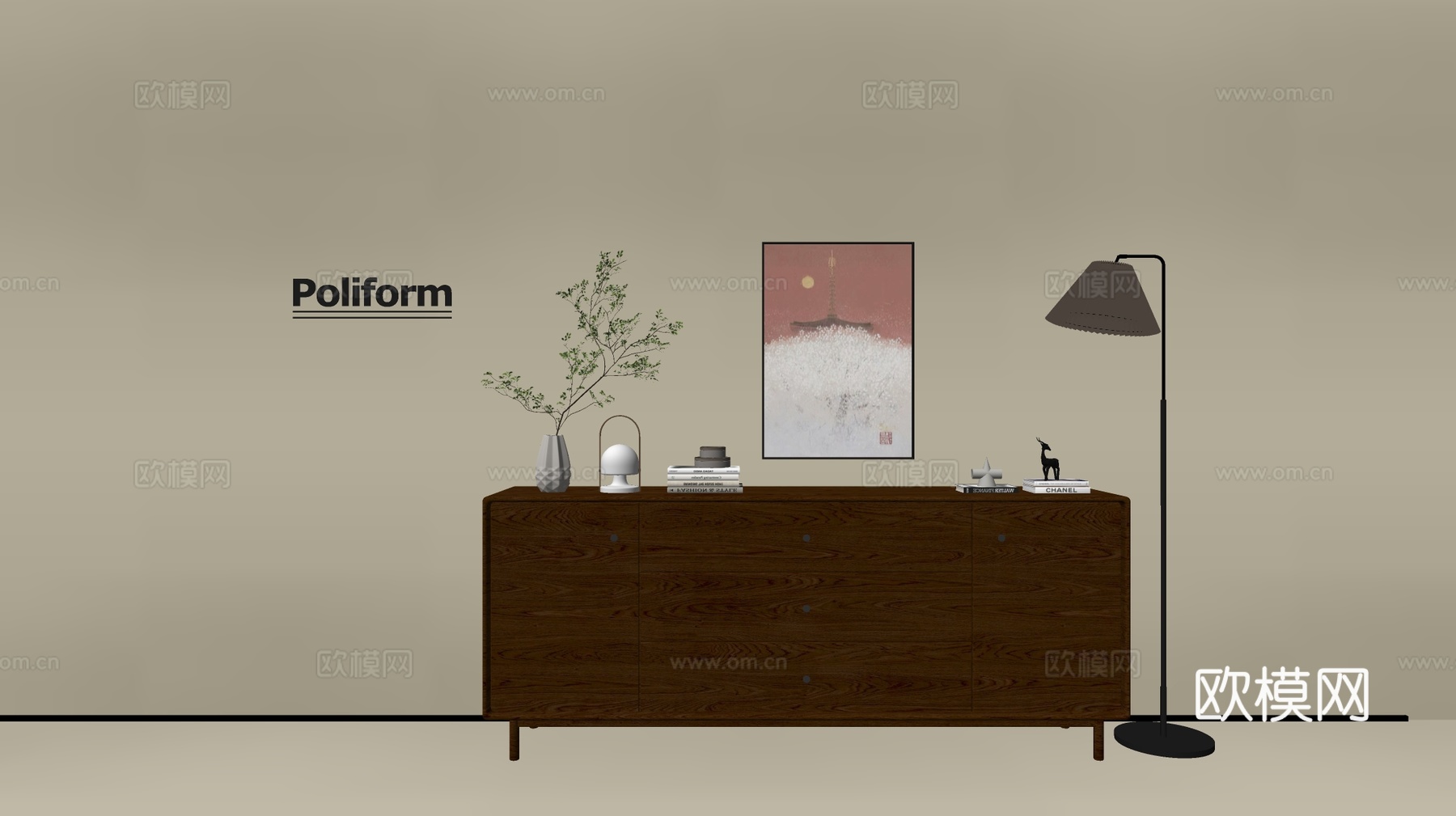 现代木纹柜 ins风极简风柜子  整体柜 餐边柜 阳台柜 储su模型下载（渲染图2）