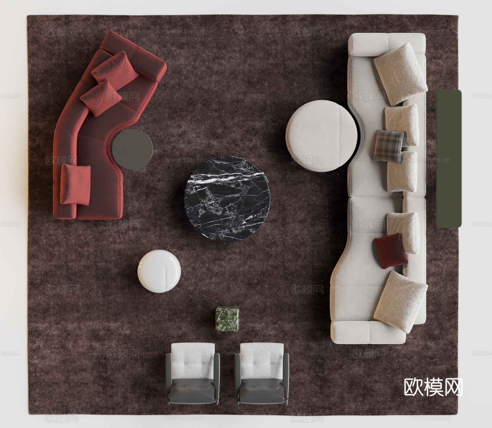 Minotti Yves沙发茶几组合 弧形沙发 客厅沙发su模型